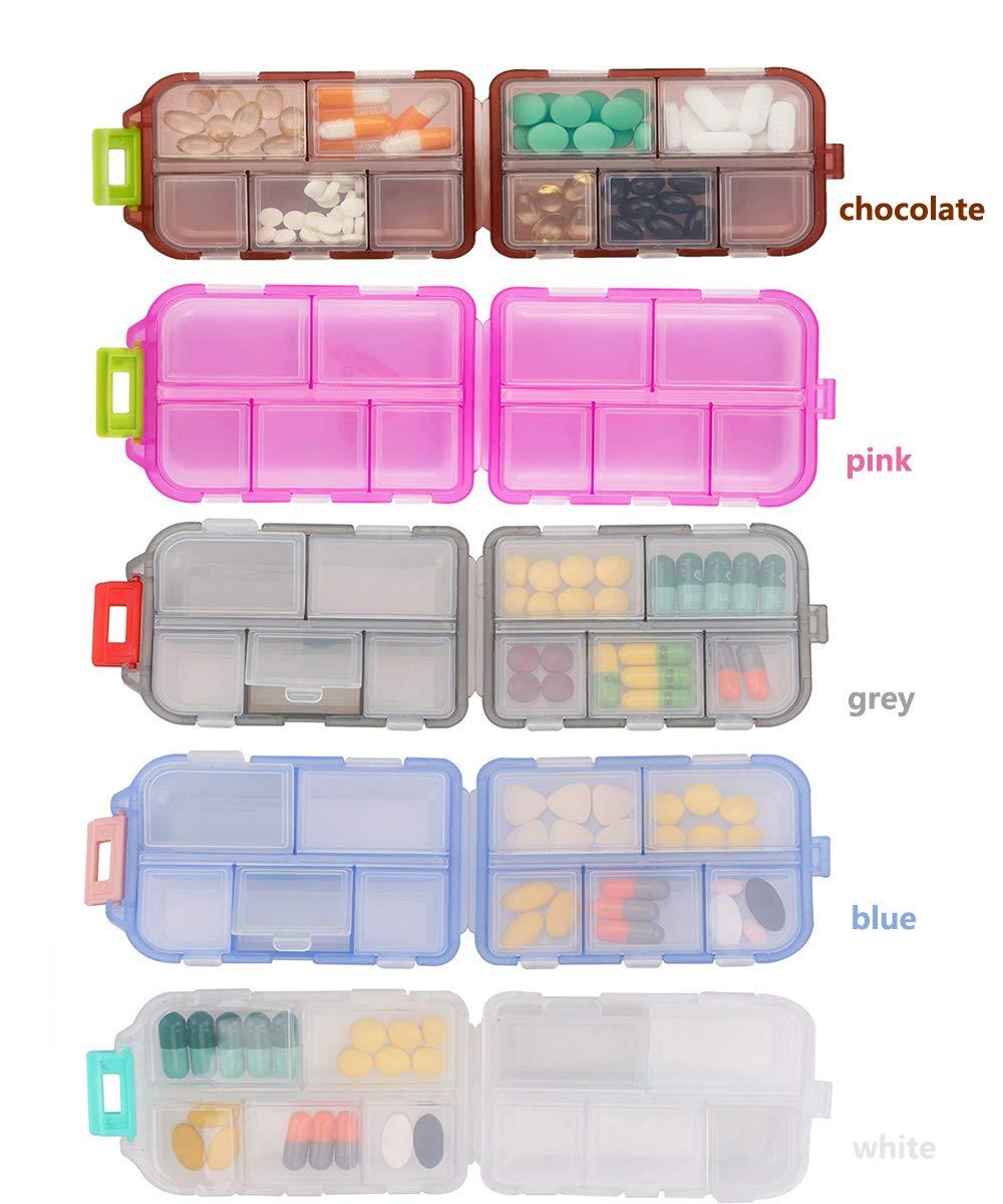 YEEHO Yeeho Pill Case (2 Pack) - Portable Small Supplements Tablet Container Box with 10 Compartments - Medicine Capsule Vitamin Organizer Dispenser Holder Storage for Travel Trip Pocket Purse(Pink+White)