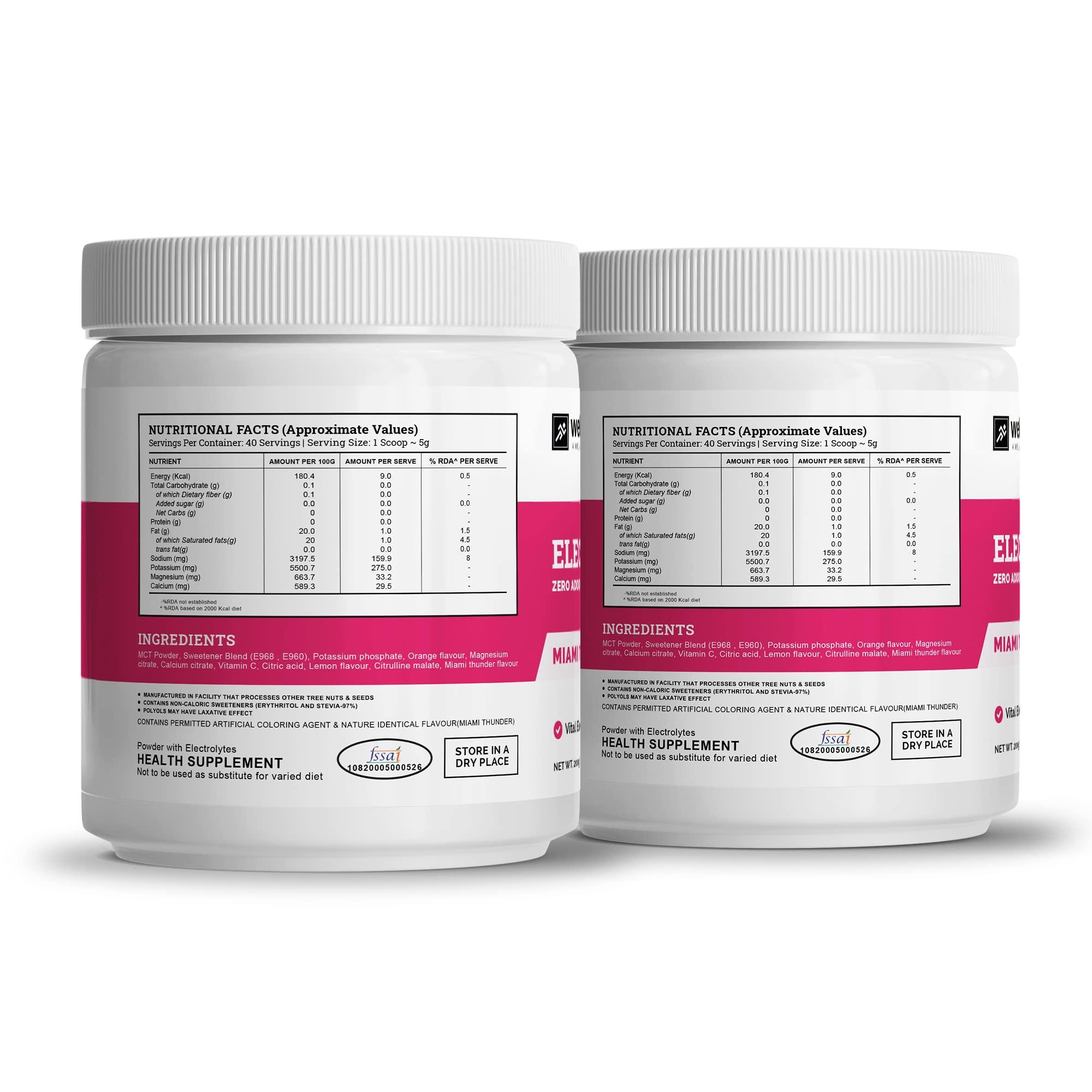Wellcore Wellcore - Electrolytes (Miami Thunder, 2X200g) |Electrolyte Drink With 5 Vital Electrolytes: Na, Mg, Ca, K, PO4 | Sugar Free Electrolyte Powder | Fat Fuel Powered Keto Electrolyte