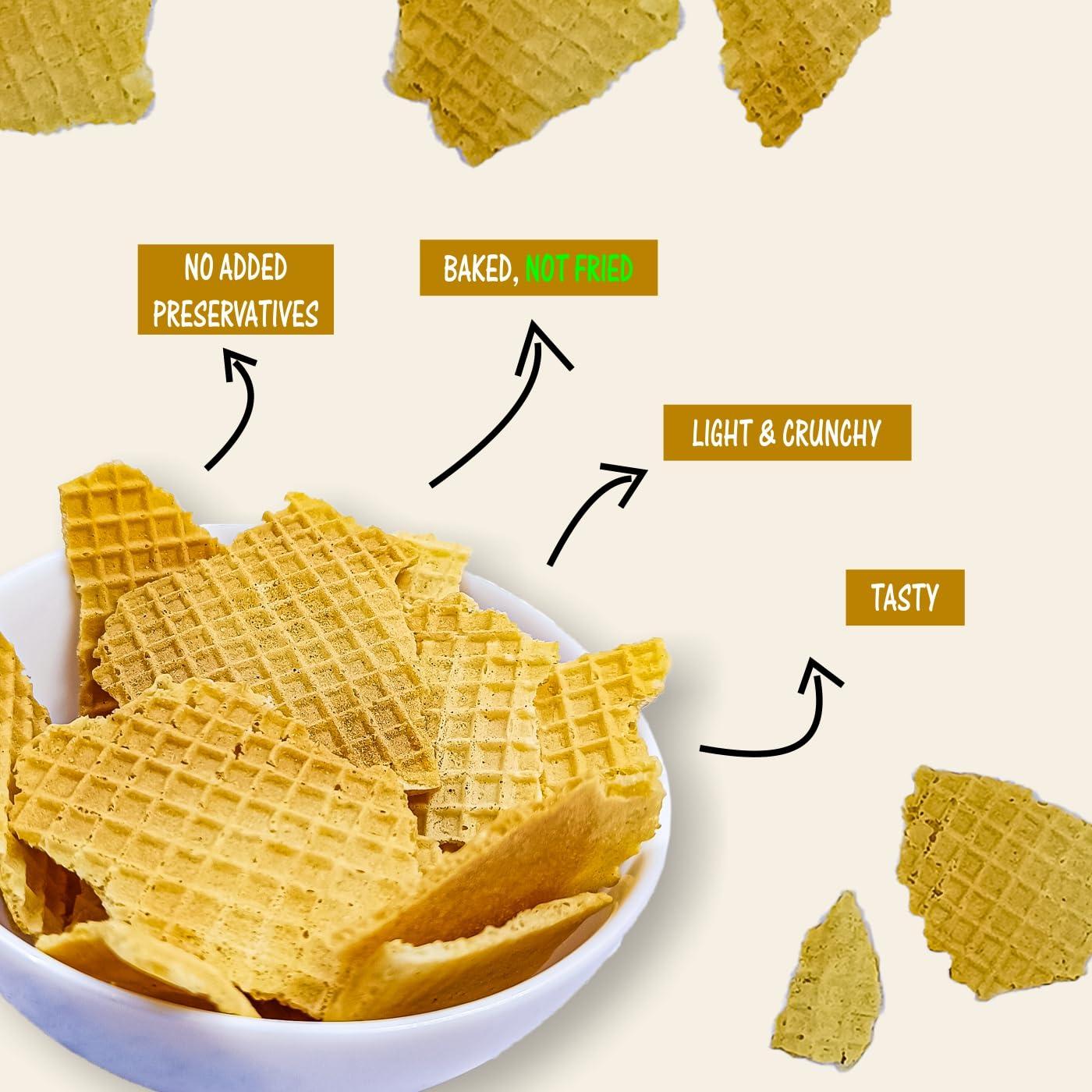 Konfiz KONFIZ Waffle Chips, Waffle Crisps, Waffle Cookies, Waffle Bites, Waffle Biscuits, Crunchy Waffle 100g (Fun and Light, Crunch in Every bite, Kid-Friendly, Tea time Snack, Dessert Topping)