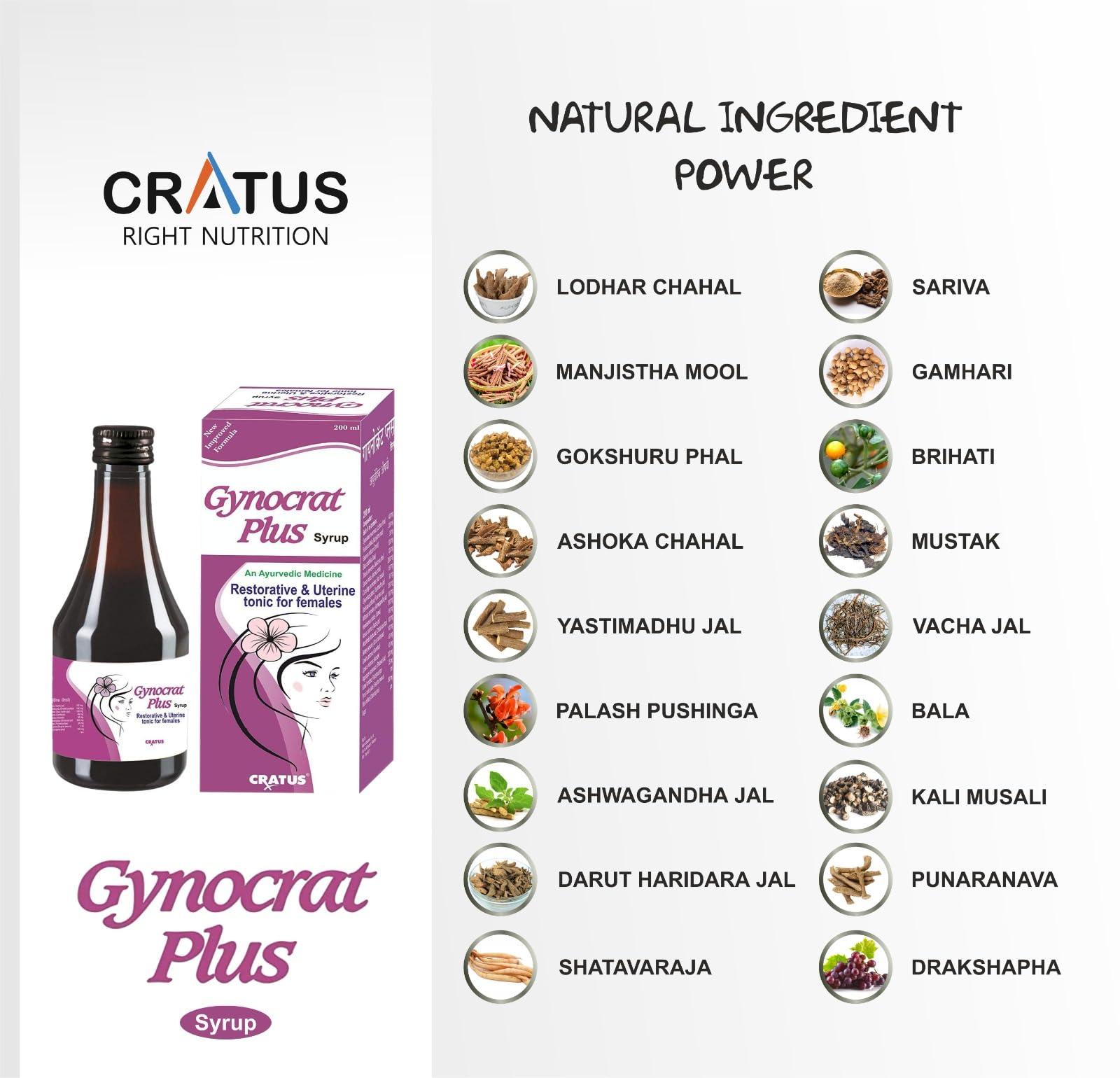Cratus Cratus Gynocrat Plus Syrup Manages Uterine Health | Controls Irregular Periods | Provides Relief From Period Cramps (Pack of 4)