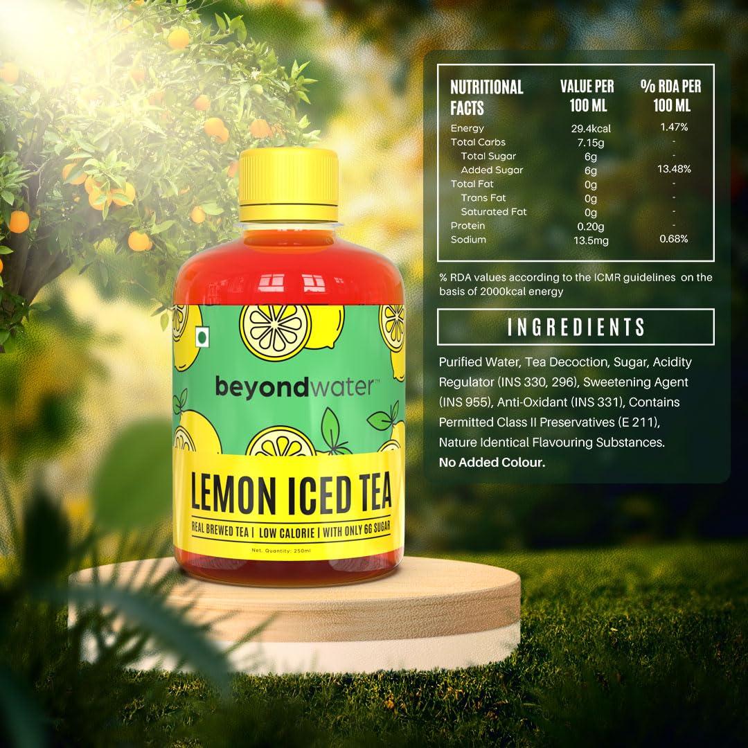 BEYOND WATER Beyond Water Lemon Iced Tea Low-Calorie Ready To Drink Real Brewed Tea with Low sugar 250 ml (Pack of 6)