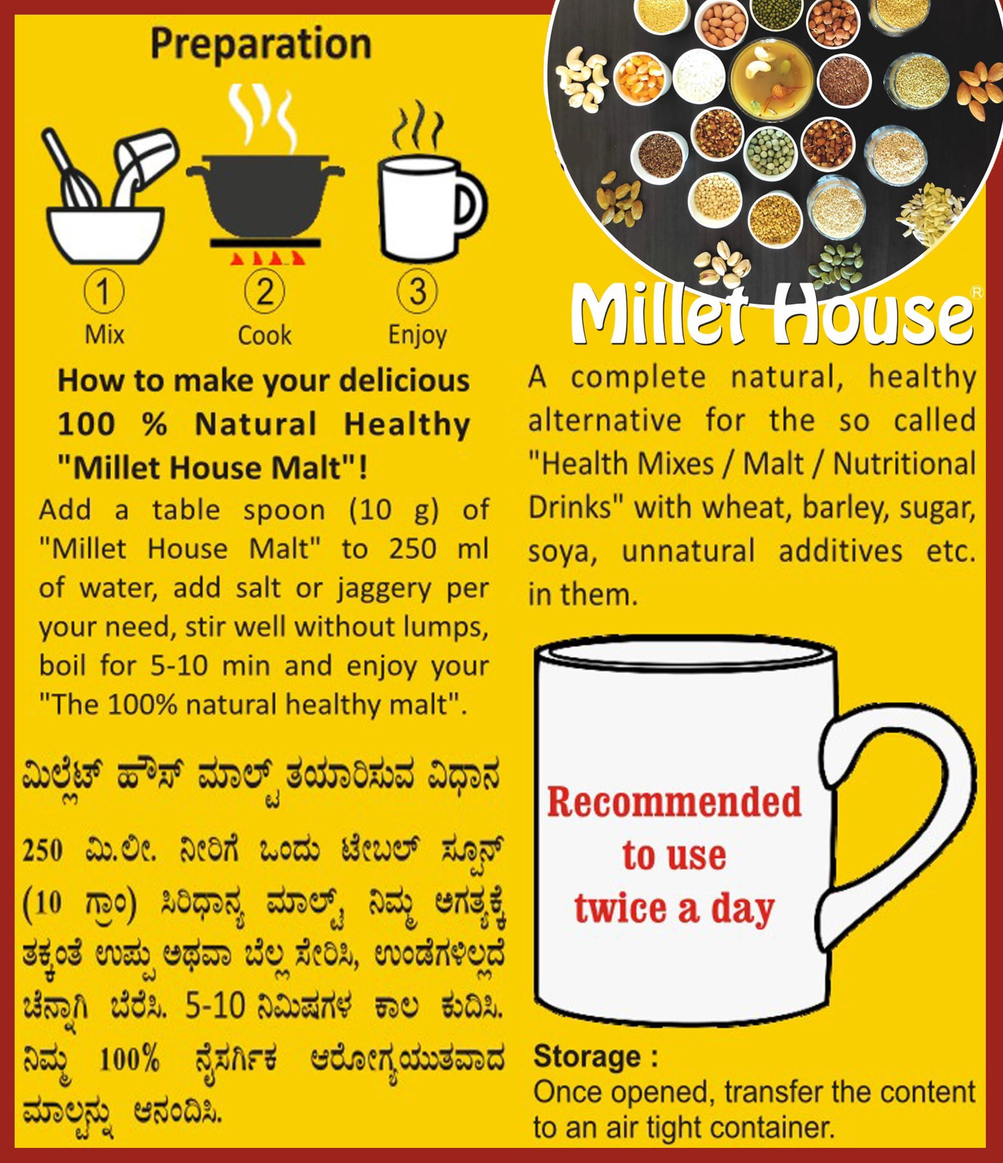 Millet House Millet House Sprouted Siridhanya Millets Malt 1KG | 30 Natural Ingredients | 100% Healthy Chemical Free Natural Certified Millet Drink | Traditional Millets Organic Health Mix - (Pack of 1, 1 Kg)