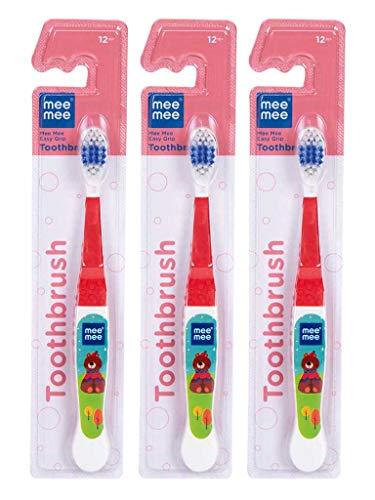 Mee Mee Mee Mee Easy Grip Baby Toothbrush | Soft Bristles Baby Tooth Brush with Easy Grip for Baby & Kids above 1 year (Pack of 3, Red)
