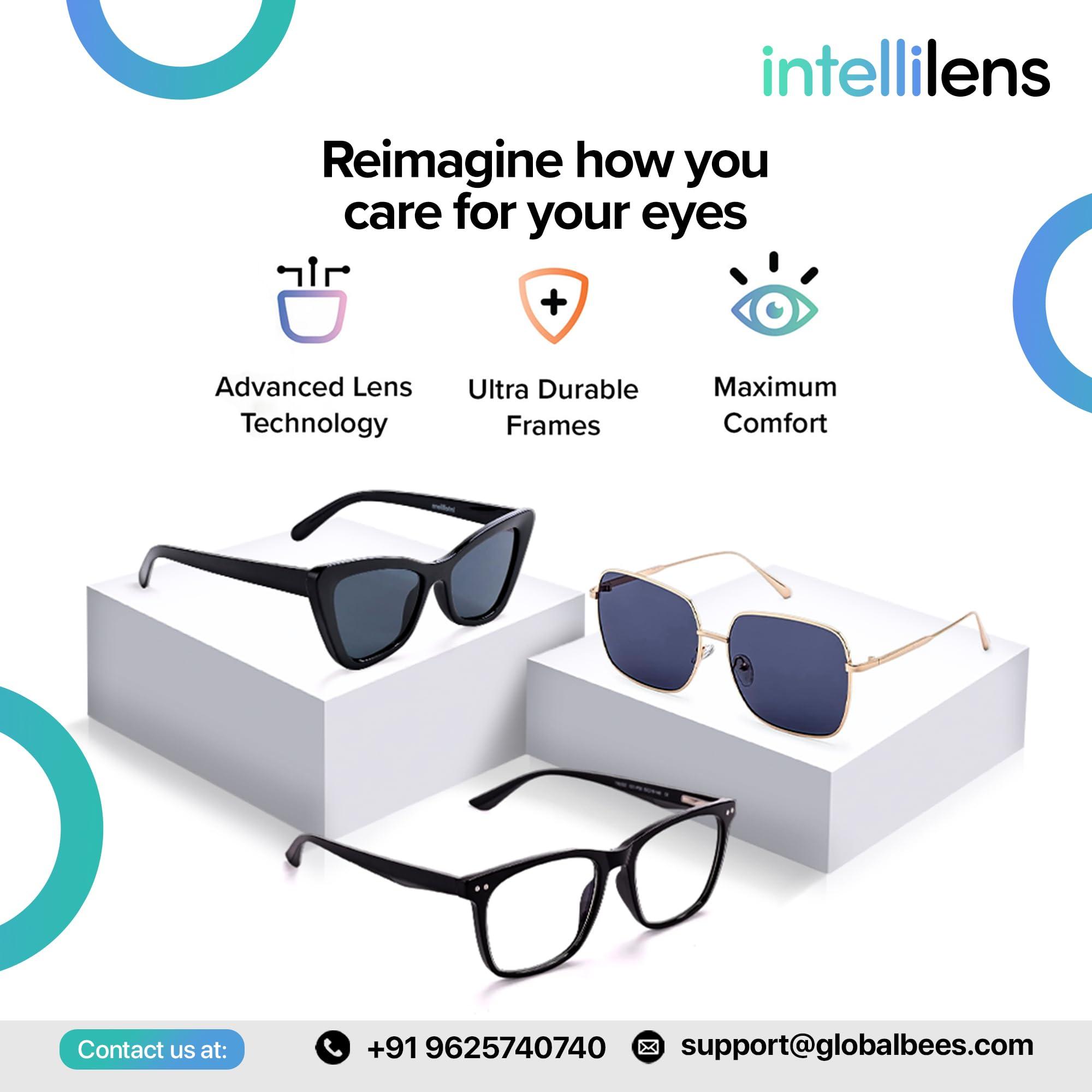 Intellilens Intellilens Computer Glasses for Eye Protection | Reading Glasses for Men | Blue Light Blocking Glasses Spectacles | Blue Cut Glasses | UV Protection Glasses | For Men & Women | Zero Power | Medium