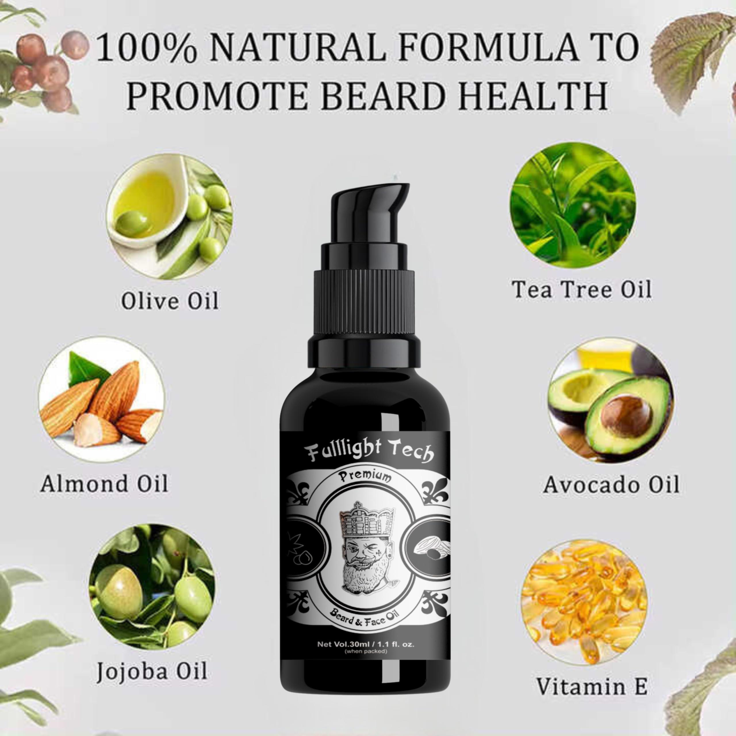 FULLLIGHT TECH Fulllight Tech Premium Beard Oil With New Avtar for Men, Fast Growth and Soft Beard, Natural Beard Growth Oil, Nourishes and Strengthens Uneven Patchy Beard Fix (Pack of 1, 30ml)