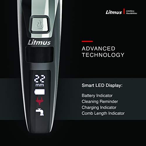Litmus LITMUS Stubble Pro Corded and Cordless Waterproof Beard Trimmer with Digital LED Display and Fast Charging, 60 Mins Run Time (Black and Grey)