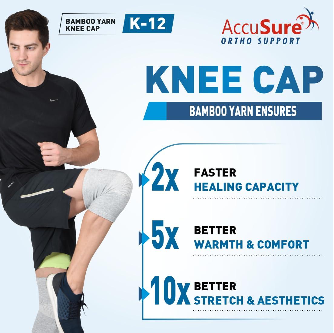 AccuSure AccuSure Orthopedic Pain Relief Bamboo Yarn Knee Support Cap Brace/Sleeves Pair For Sports, Pain Relief, Knee Compression Support, Exercise, Gym, Running, Cycling, Knee Cap Guard Brace Knee Support For Men And Women-Medium