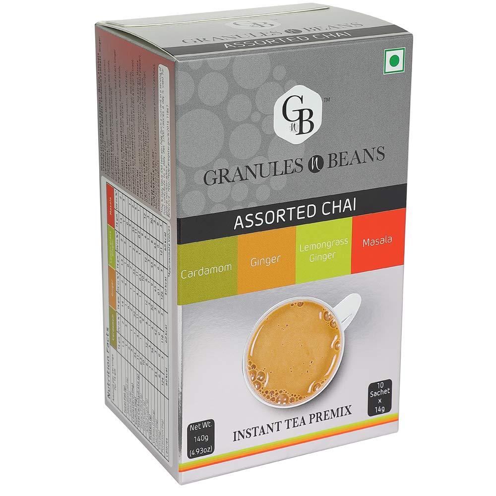 GnB GRANULES n BEANS GnB GRANULES n BEANS Assorted Chai Instant Tea Premix - (10 Sachet X 14 Gram = 140 Gram) (Pack Of 2) (Cardamom, Ginger, Lemongrass Ginger, Masala)