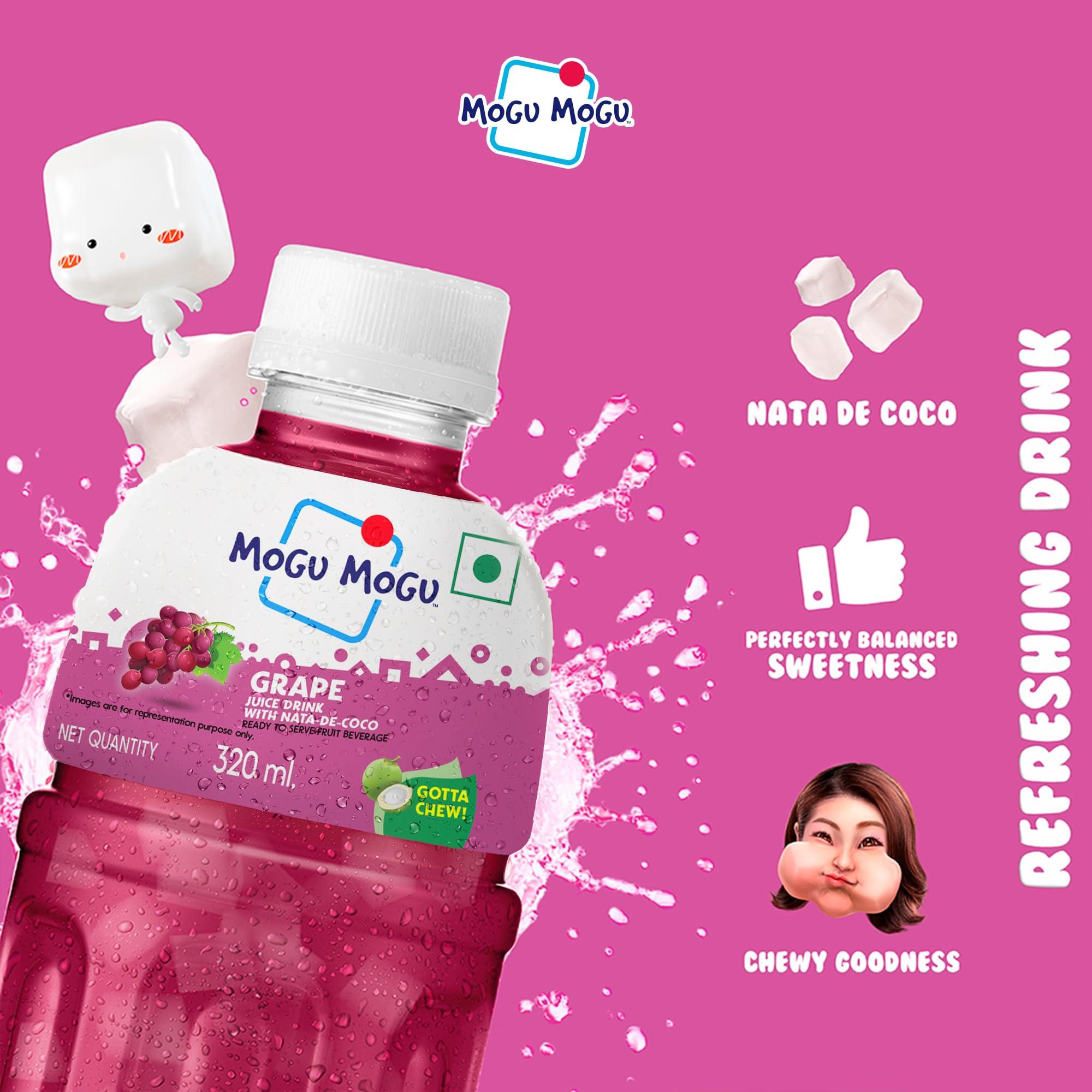 Mogu Mogu Mogu Mogu Grape Juice with 25% NATA De Coco | Energy Booster Drink | Full of Fruit Fibres | No Added Preservatives and Colours - (Pack of 9, 300ml Each)