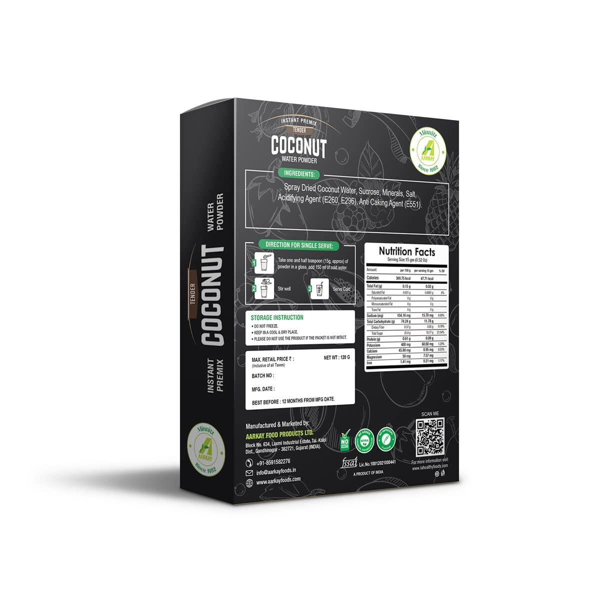 AARKAY Aarkay All Fresh Minnitz Natural Instant Tender Coconut Powder - No Preservatives, Artificial Flavors or Colors - Chemical Free with Full Benefits of Tender Coconut Water - Nutrient-Rich Electrolyte Drink Mix. 480 g(Pack of 4)