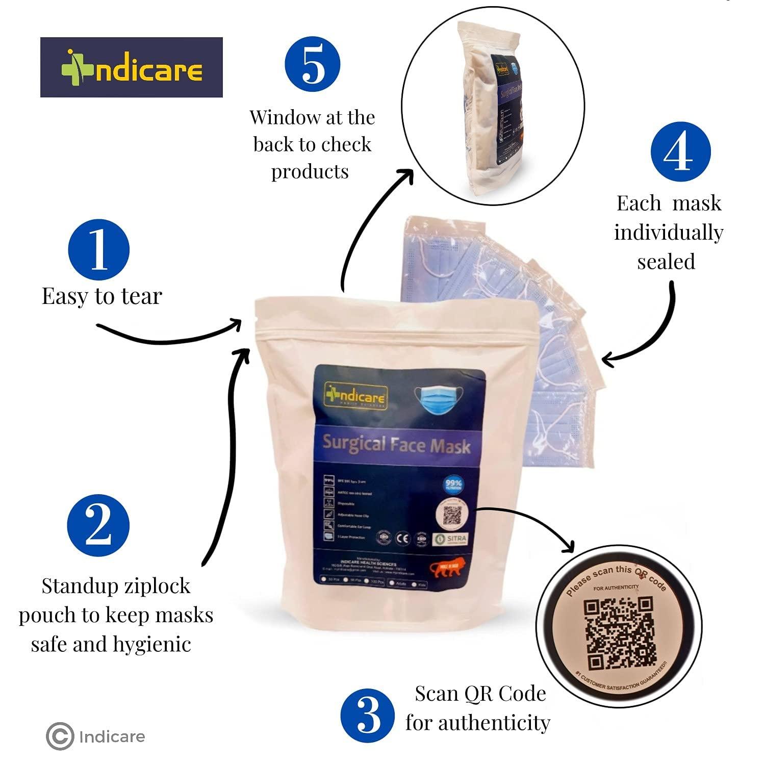 Indicare Health Sciences indicare Kids Surgical Mask with Nsoe Pin and Meltblown Filter (Blue) - Pack of 50 - DESIGN 4