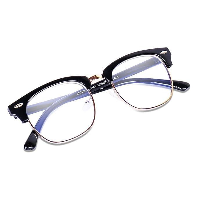 ZORATO ZORATO Clubmaster Spectacles Eyeglass Blue Light Blocking Glasses Retro Semi Rimless UV400 Clear Lens Computer Eyewear (black clear)