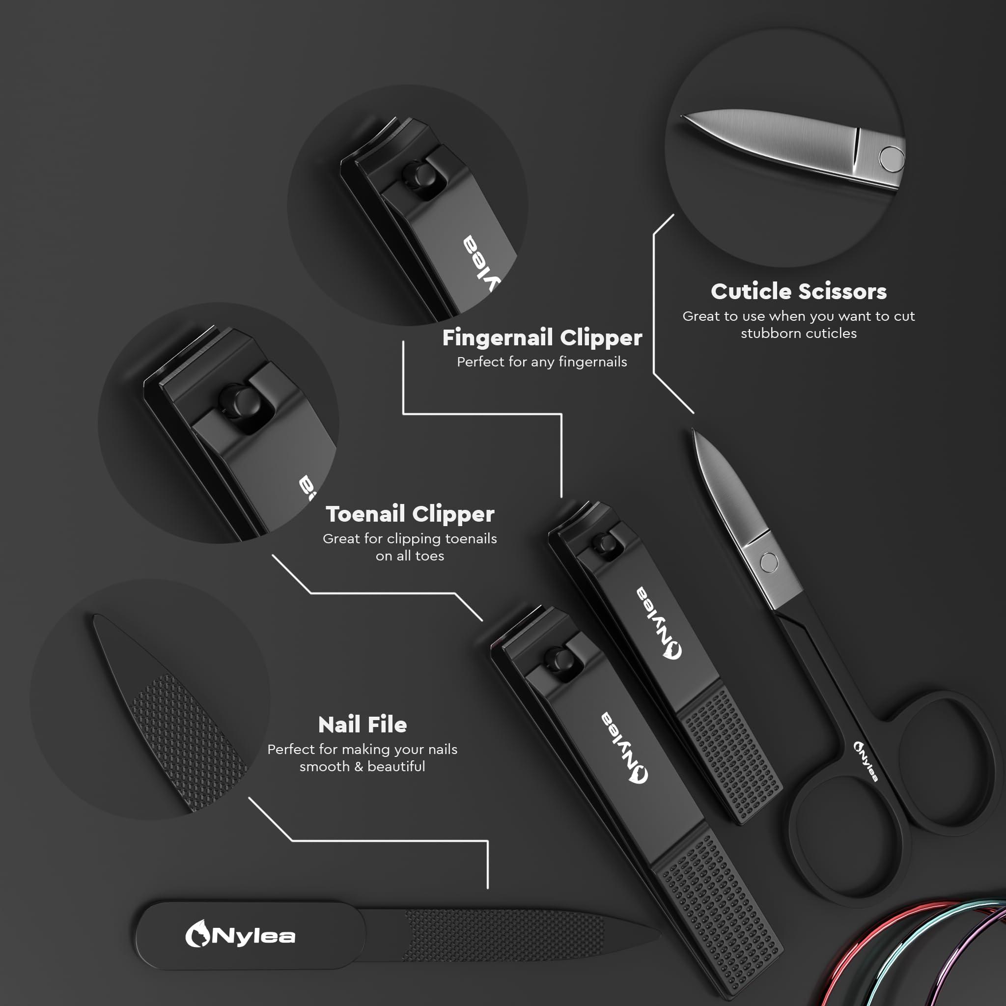 Nylea Nylea 9pcs Precision Tweezers & Nail Clippers Set [Stainless Steel] Pedicure Scissors, Toenails Cuticle Cutter Clipper Fingernails Grooming Kit for Men & Women Eyebrows Facial Hair [Free Leather Case]