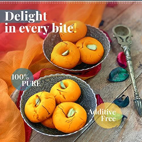 R’SWEETERY R’Sweetery Kesar Penda Sweet | Traditional Mithai for Gifting Purpose | Indian Sweets | Indian Mithai Gift Pack | Sweets Gift Pack For Any Occasion - 250g
