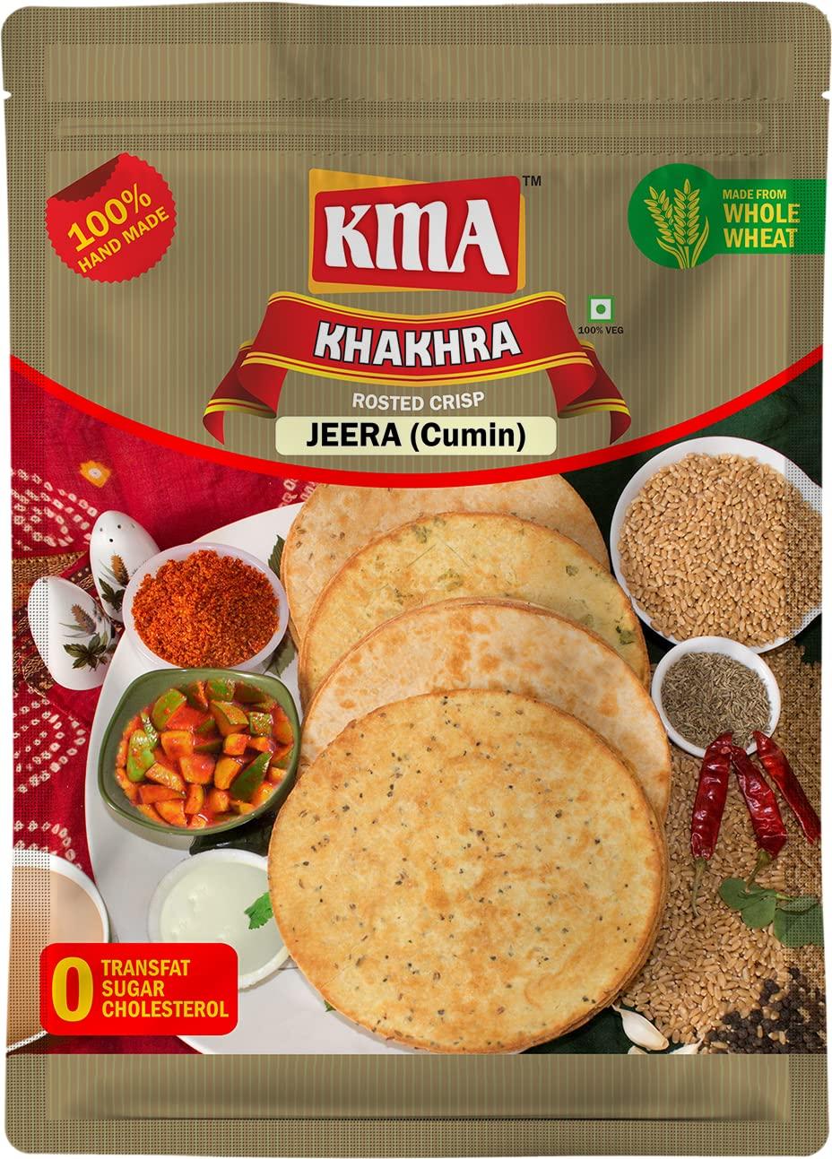 KMA KMA Gujarati Khakhra Combo 800g (4 packs * 200g each)  2 Jeera Khakhra , 2 Bajri Dhebra (Millets) Khakhra - Handmade Roasted Fresh Snacks , Ready to Eat Indian Whole Wheat Delight , Crispy & Nutritious with Authentic Taste , Healthy Diet , Low Calori