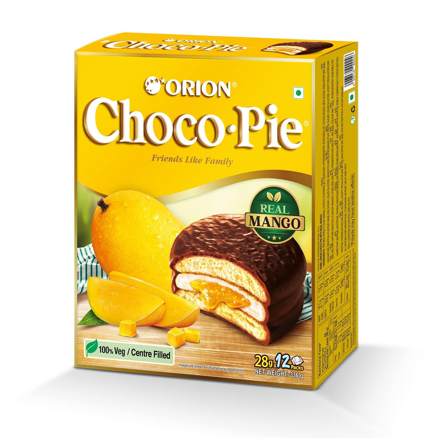 ORION ORION Strawberry Choco Pie - 4 x 6 Piece Pack (24 pies)| Centre-filled Chocolate biscuit & ORION Choco Pie Combo - Mango Choco Pie 12pcs x 2 (24 pies)| centre-filled chocolate biscuit