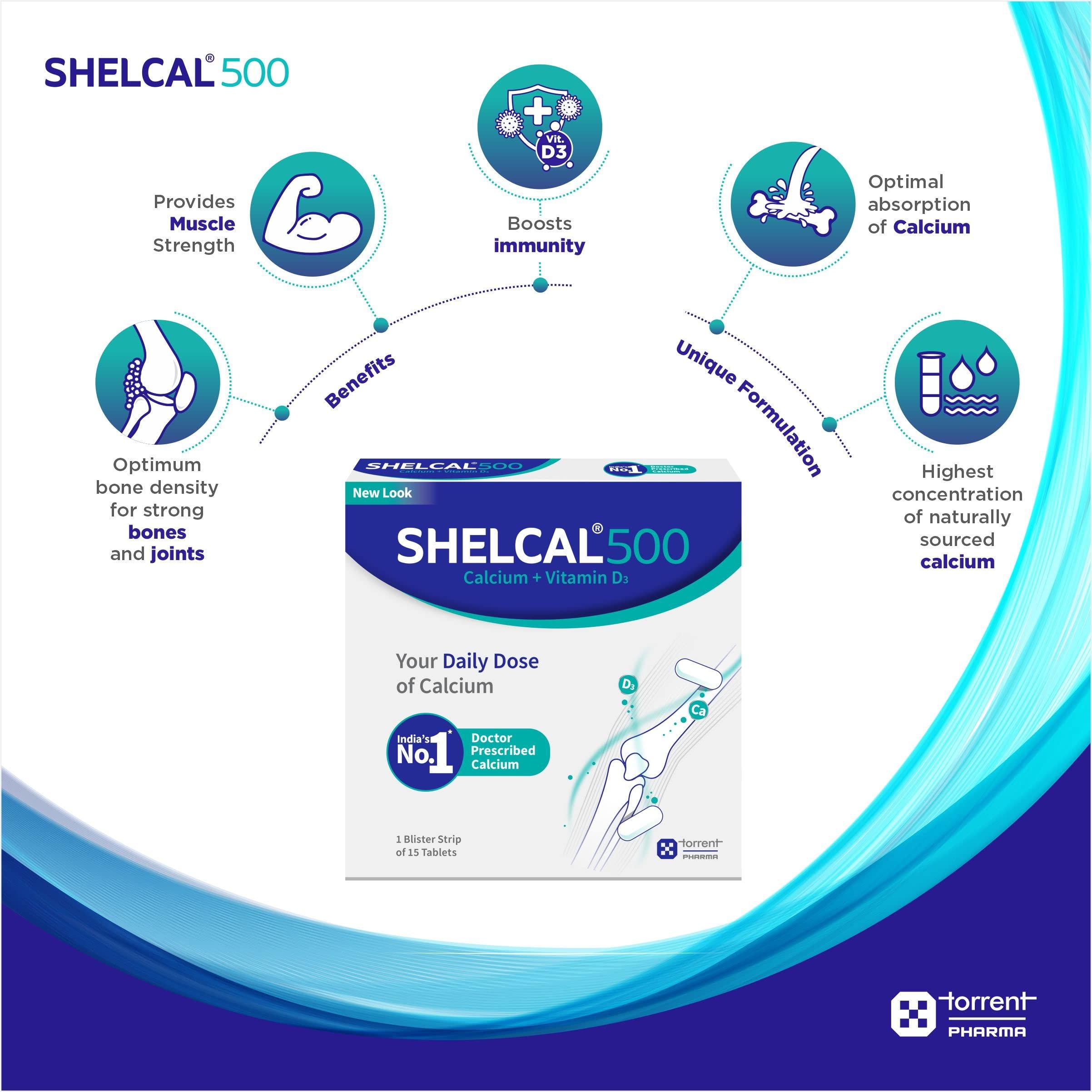 Torrent Torrent Shelcal 500 calcium Tablets with Vitamin D3 Pack 3 | For Healthy and Strong Bone, Joint & Muscles