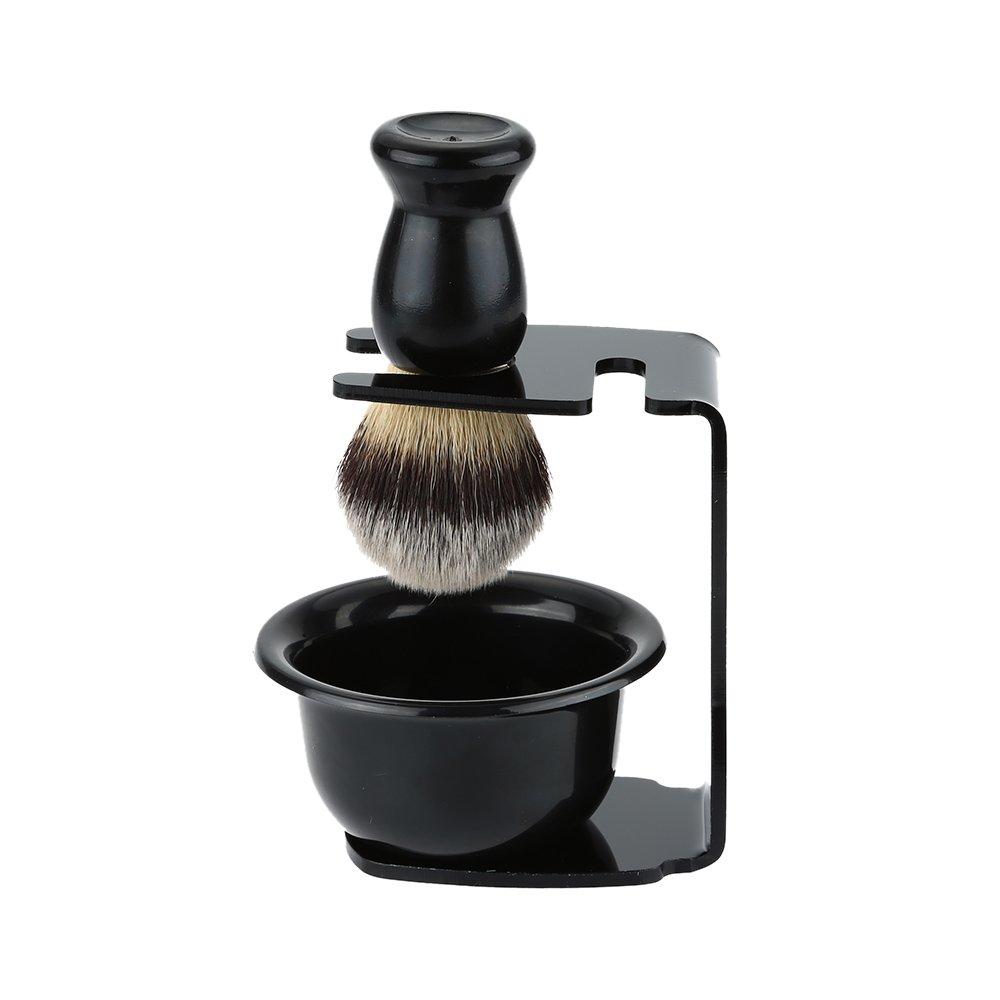 Andoer 3 in 1 Shaving Brush Kit Shaving Frame Base + Shaving Soap Bowl + Shaving Bowl Modern Design Bristle Hair Shaving Brush Acrylic Materials Shaving Cleaning Tool