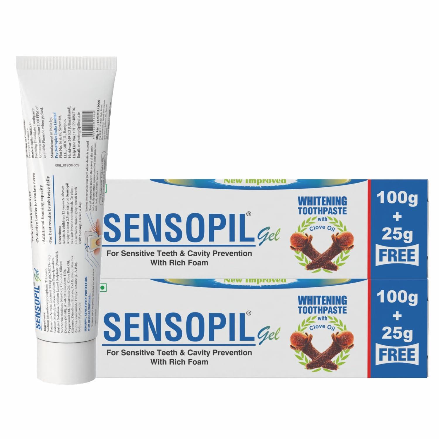 pil Sensopil Gel Whitening Toothpaste With Clove Oil & Dual Action Formula | For Sensitive Teeth & Cavity Prevention- (125g Each) (Pack of 2) | AFR23117