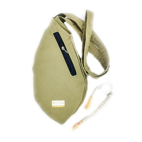 MAYAPURI MAYAPURI Pure Khadi Cotton Khaki Color Double Stitched Gomukhi Japa Mala Bag or Chanting Bag, Beads Bag with Zip Pocket and Sakshi Mala Counter