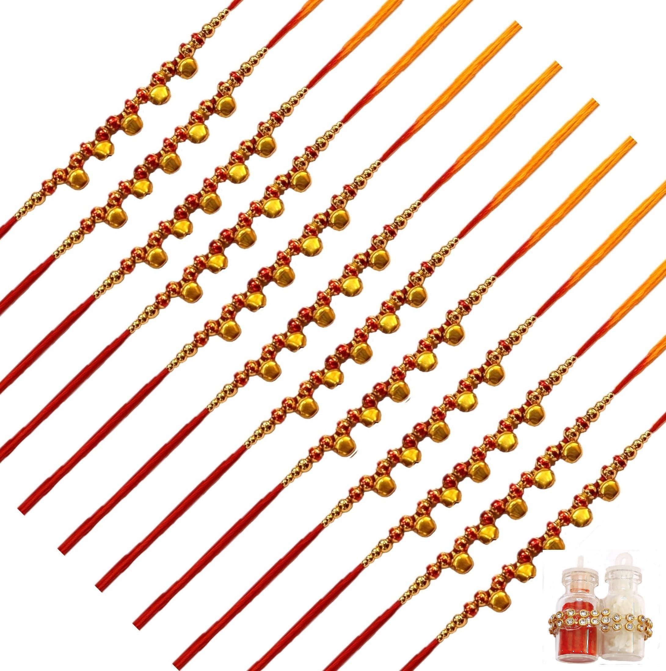 Velour Shoppe kanjak Gifts for Girls Pack of 12 - Moli Thread with Sweet Ghunghrus and Roli Chawal Cute Glass Bottle Pack