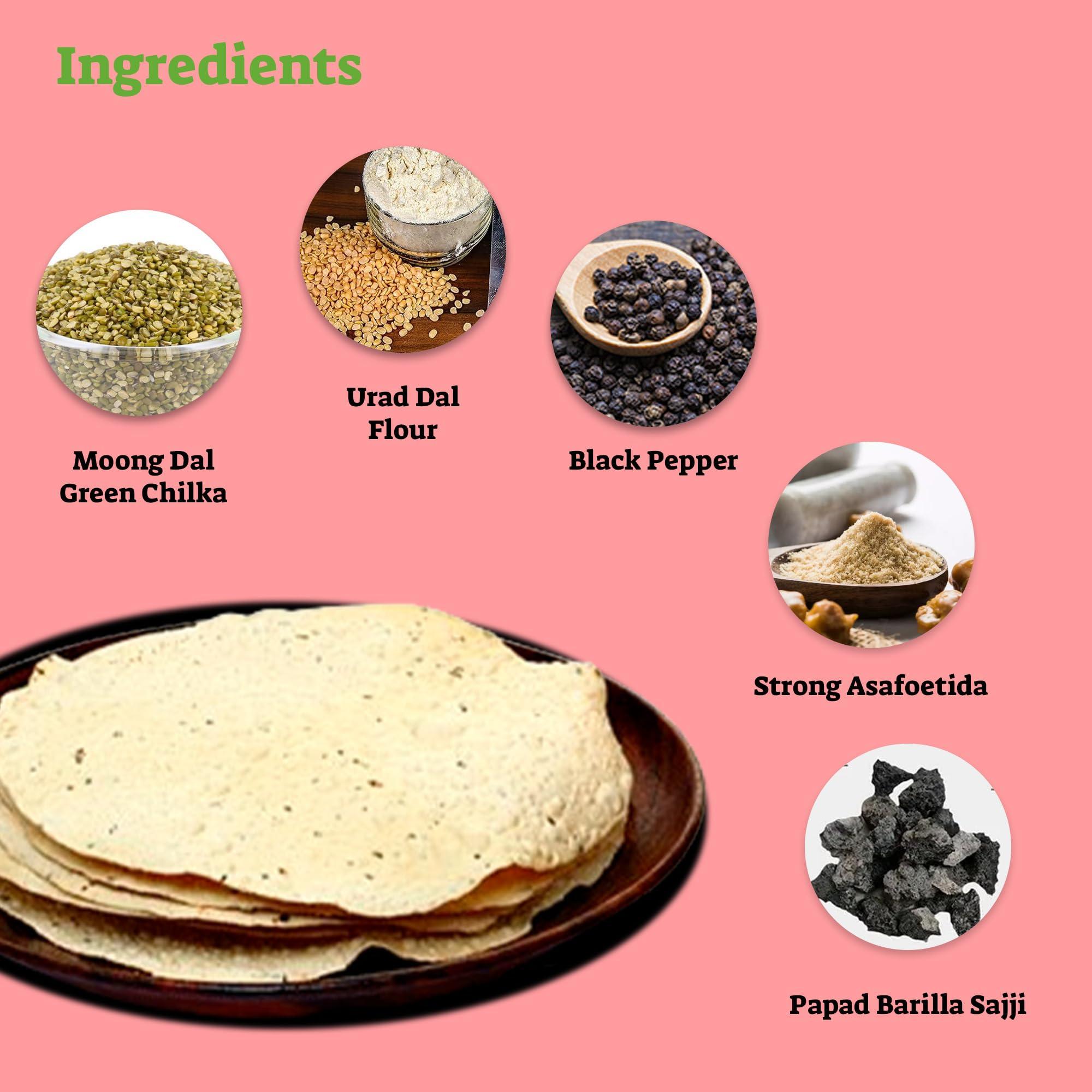 MARWAR Marwar Moong Daal Punjabi Papad (Rajasthani Flavor, High Spicy, Handmade), 1600G Zipper Pack, Size: 9 Inches, Contains 88-96 Papads| Big Size Papad