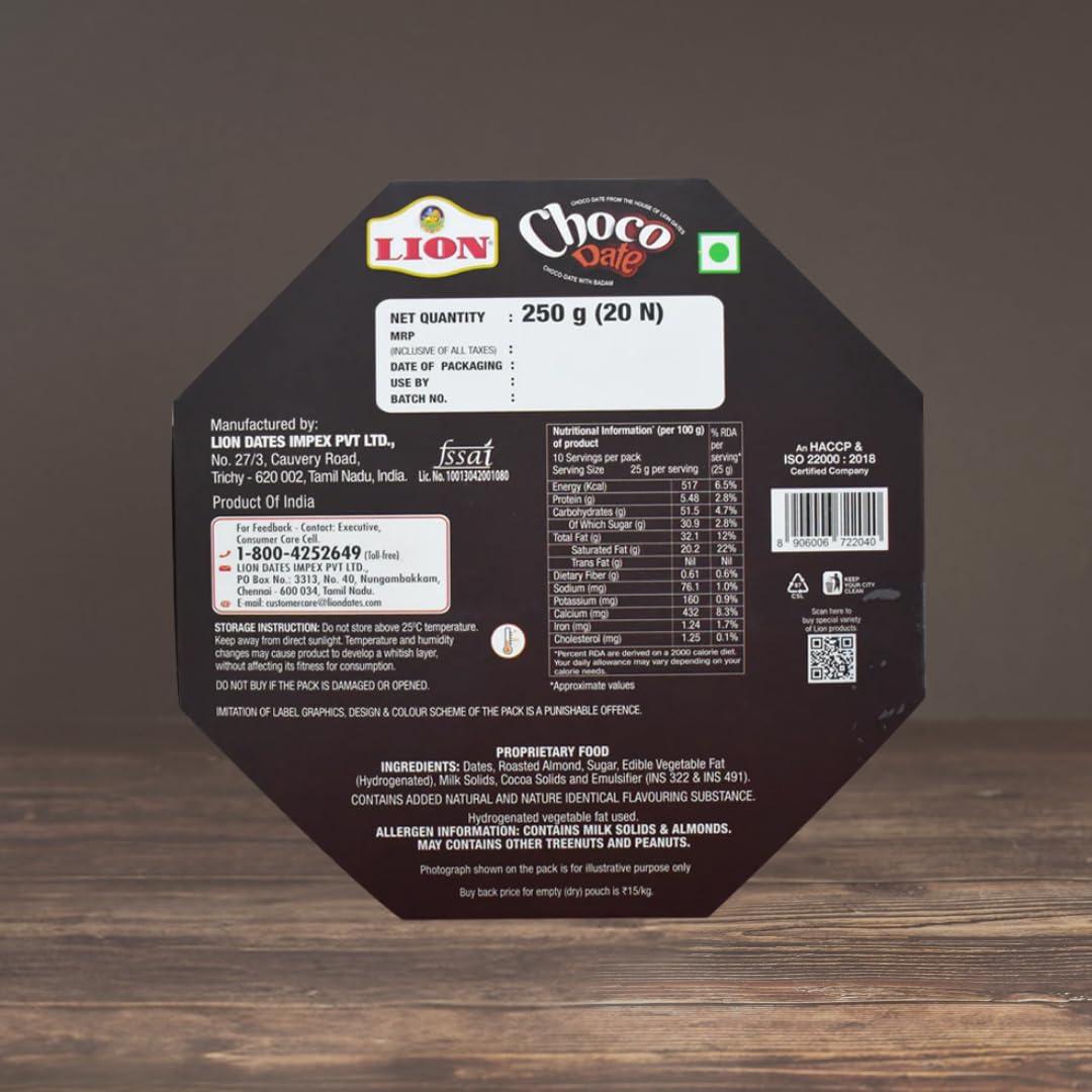 Lion Dates Lion Dates Chocodate With Badam 500 Gm (Pack Of 2) 40 Pieces - Chocolate Gift Box For Birthday Celebrations - Christmas Gift