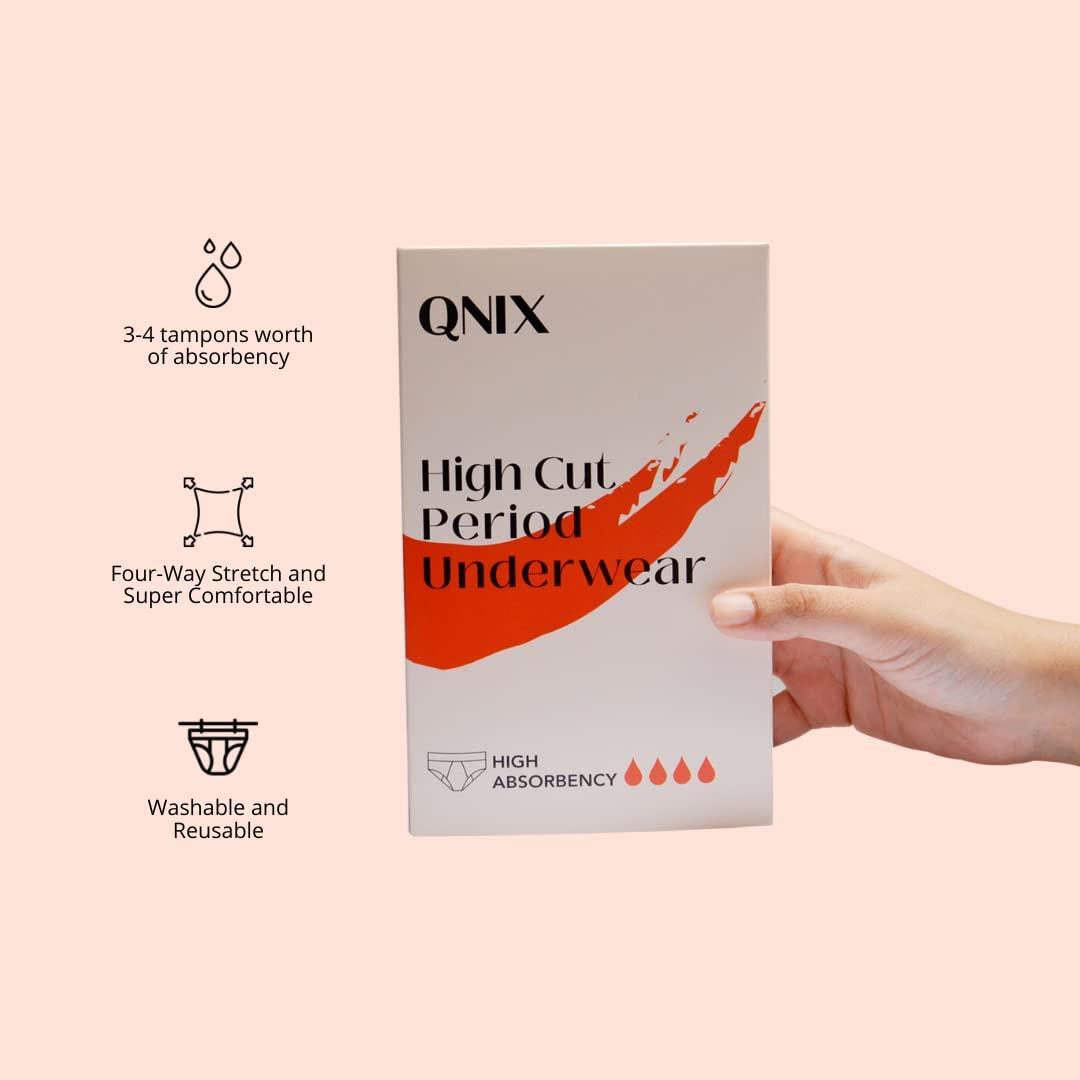 QNIX QNIX High Cut Period Underwear - Ultimate Protection for Heavy Periods, Urine Incontinence and Bladder Leaks - Breathable & Reliable (Pack of1) (Medium) Black