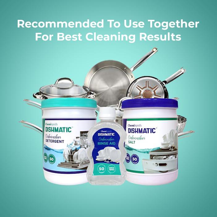 Dishmatic Dishmatic Dishwasher Detergent, Salt and Rinse Aid (1 kg * 1kg * 250 ml) | Automatic Dishwashing Powder & Liquid Combo Pack | Compatible with All Dish Washer Machine