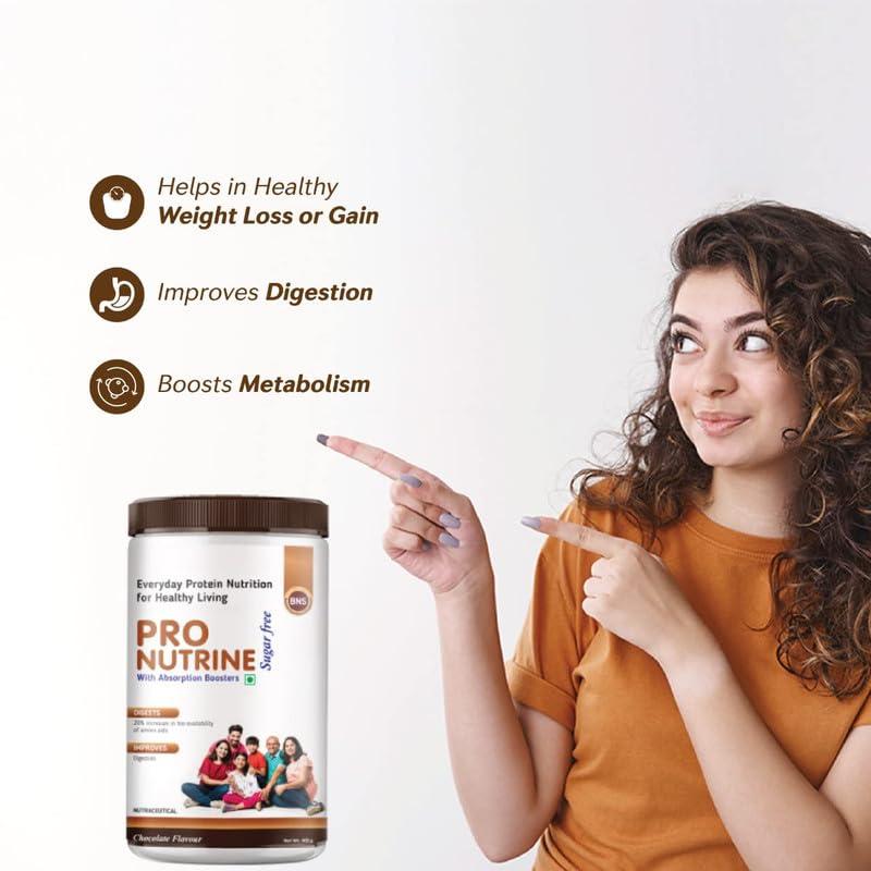 PRO NUTRINE PRO NUTRINE Chocolate Protein Powder for Family | Helps in Improve Muscle Growth, Digestion | Zero Refined Sugar | Energy Booster for Family | Premium Supplement Whey Protein - 600g