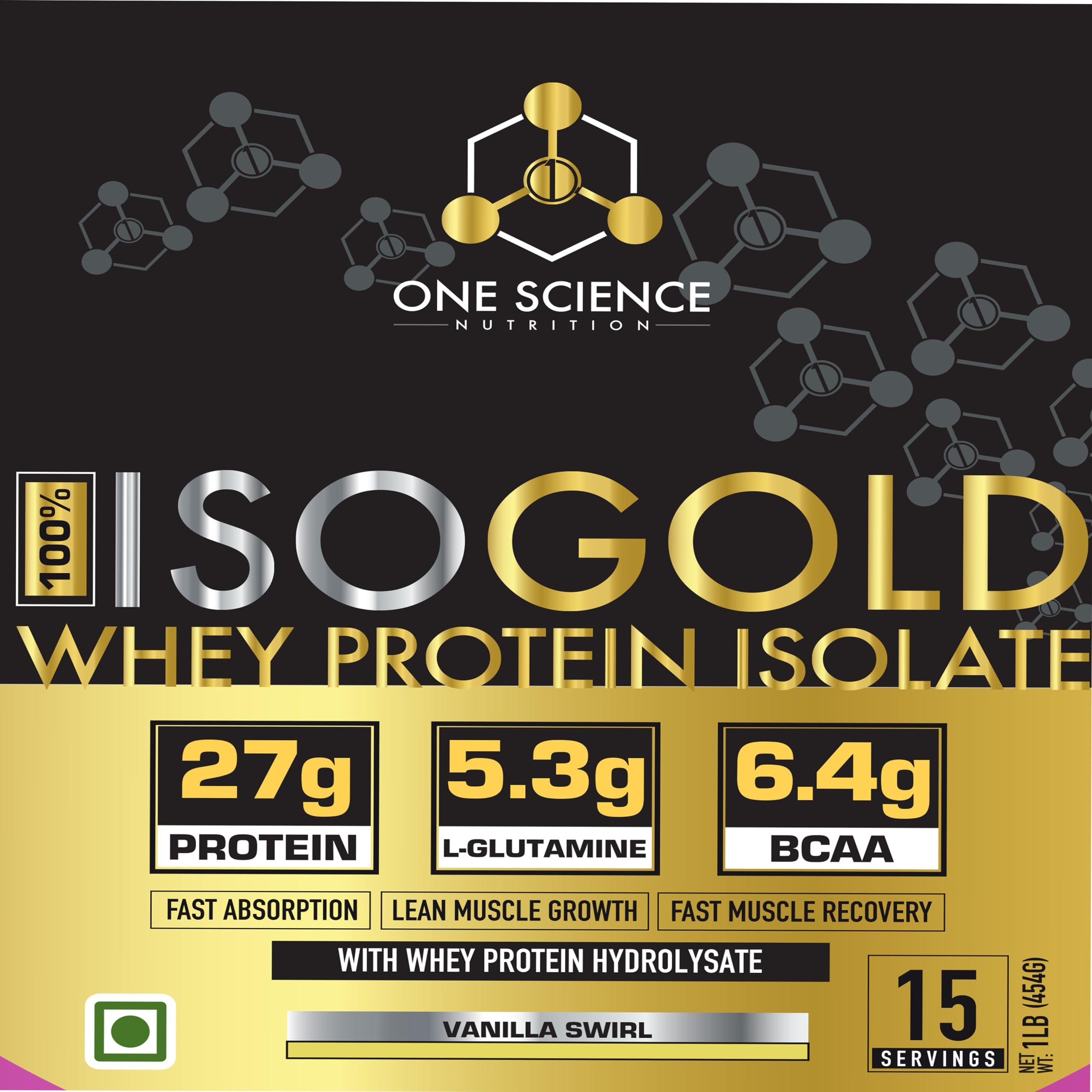 ONE SCIENCE NUTRITION One Science Nutrition (OSN) 100% Iso Gold Whey Protein 1lbs [Grass Fed Whey]- 27g Protein, 5.3g Glutamine, 6.4g BCAA - Vanilla Swirl