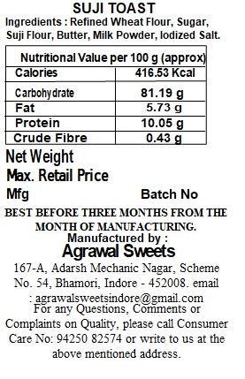 Agrawal Sweets Agrawal Sweets Suji Toast Classic Sooji Rusk Rusk with Suji, Elaichi & Saunf I High Fibre Toast I Handcrafted Bakery Items I Snacks in Fresh I Snacks Combo (Suji RUSK (Pack of 2, 400 GMS)