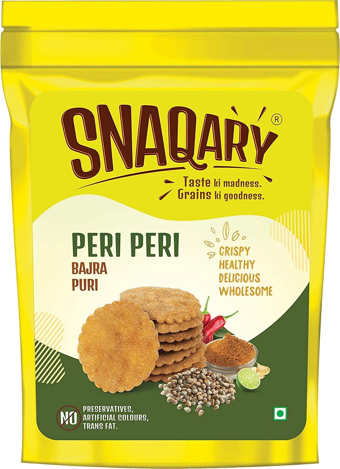 Snaqary Snaqary Multigrain Bajra Mathri Combo - Methi, Peri-Peri, Palak, Cream & Onion Flavors | Ready-to-Eat Crispy Namkeen Tea Snacks (4-Pack, 120g Each) | Irresistible Snacking Delight