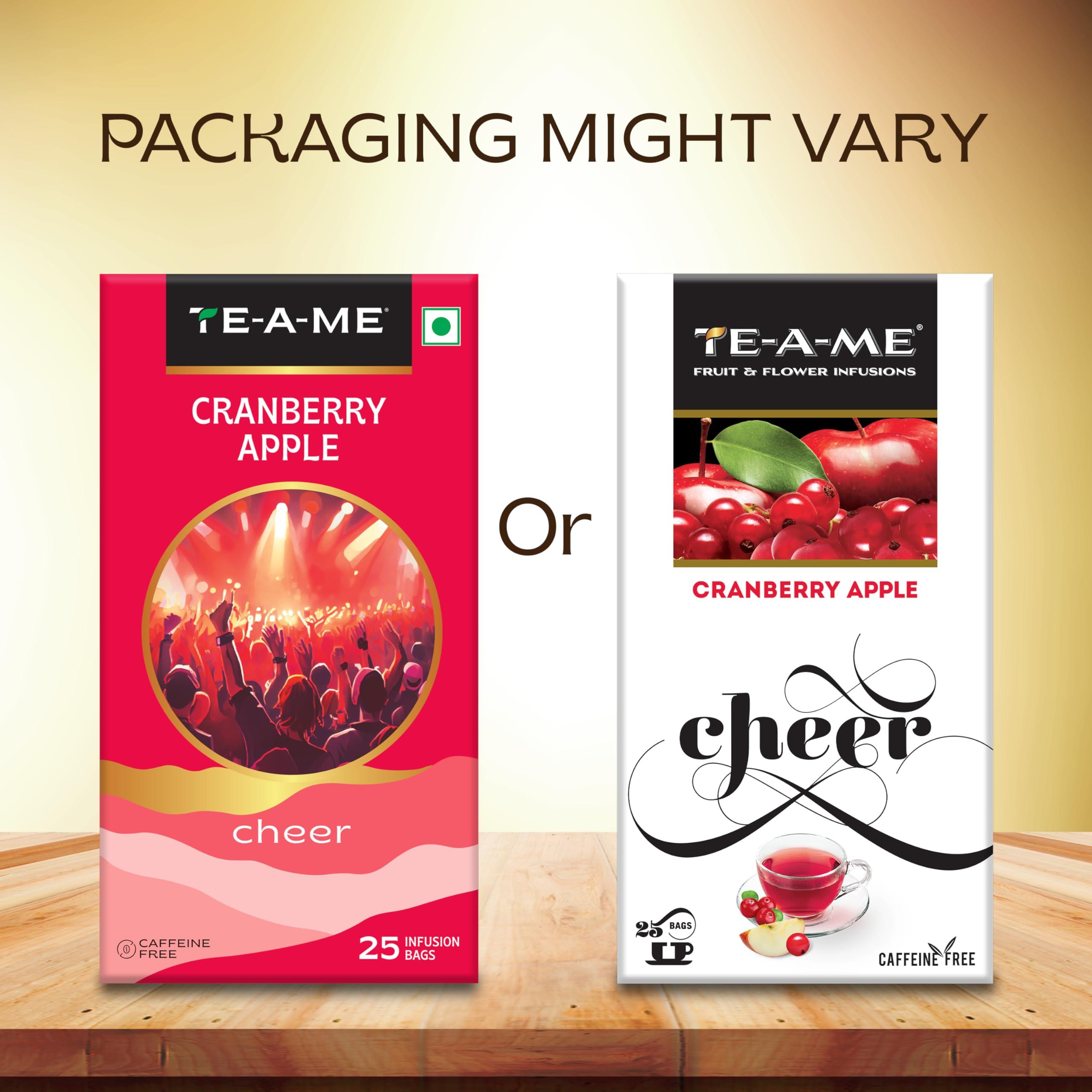 TE-A-ME TE-A-ME Cranberry Apple Fruit Tea Bags|A Fruity Symphony Of Apple, Rosehip With Added Flavours|100% Caffeine Free|50 Cranberry Apple Tea Bags (2 Boxes X 25 Tea Bags = 50 Tea Bags) - Hibiscus