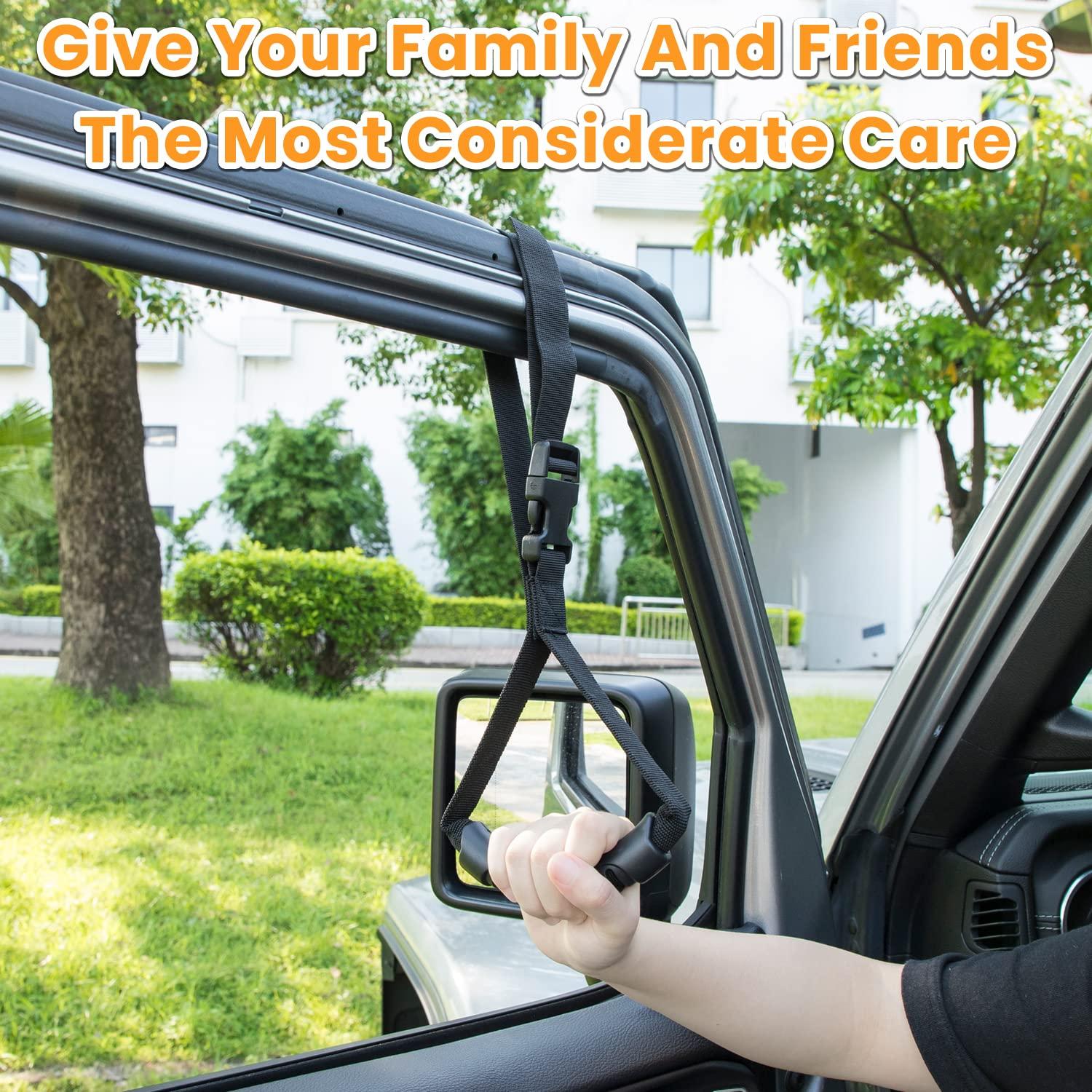 E-cowlboy E-cowlboy Auto Cane Car Grab Handle Adjustable Standing Aid Safety Handle Vehicle Support Portable Nylon Grip Handle Car Assist Device Black (2 Pack)