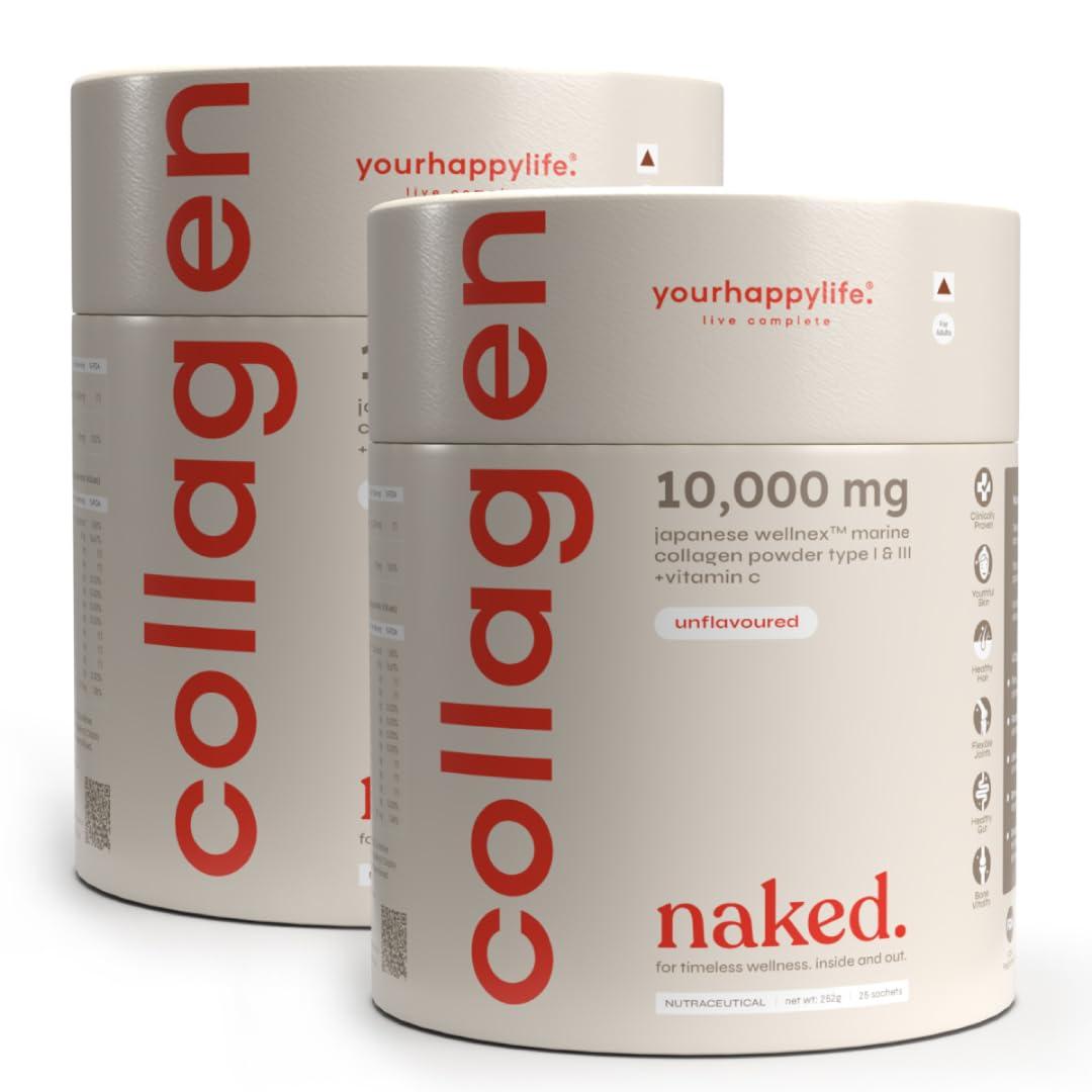 yourhappylife YourHappyLife Collagen Naked | Unflavored Marine Collagen Peptides with Vitamin C for Skin, Joints, Hair & Nails | Hydrolyzed for Fast Absorption | 10,000mg Collagen + 80mg Vitamin C | Pack of 2