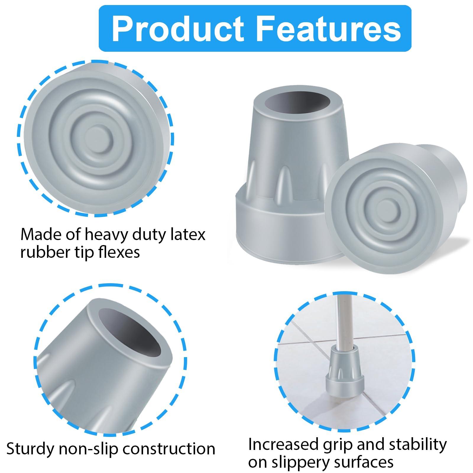 ATUOE Crutch Tips, 4 Pack 7/8 inch Heavy Duty Rubber Crutch Tips Replacement Rubber Cane Tips, Gray