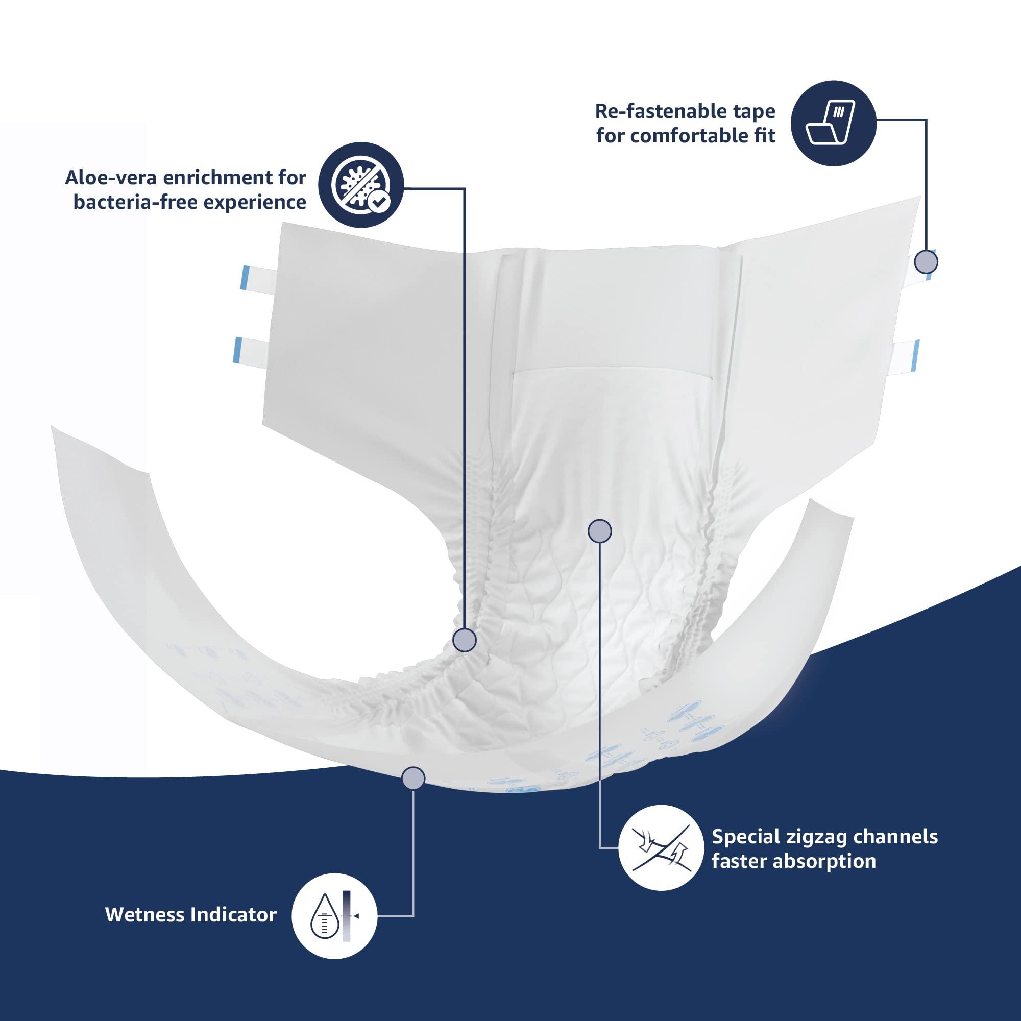 Amazon Brand - Solimo Amazon Brand - Solimo Adult Diapers Tape Style Medium (M) Size, 30 Count | 71-114 cm (28\'\' - 45\'\') | with Fast absorption, Leak Proof, Unisex