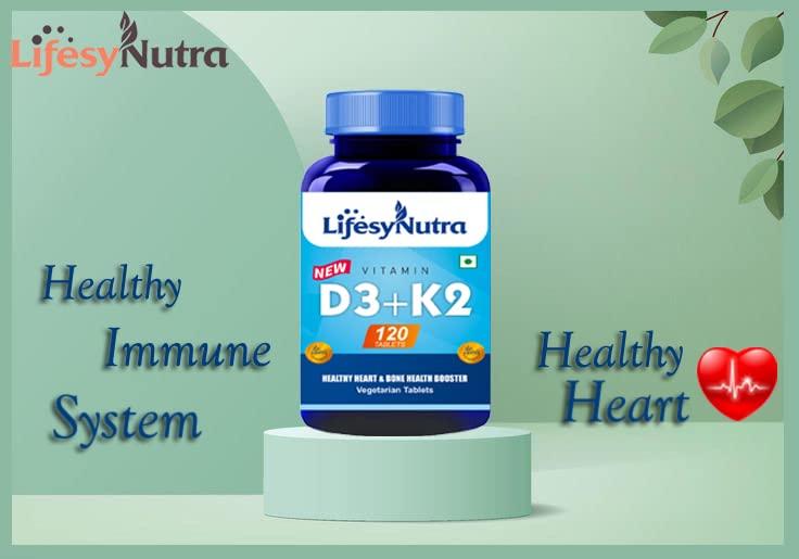 LIFESYNUTRA Lifesy Nutra Vitamin D3 With Vitamin K2 as MK7 supplement For Healthy Heart & Bone Health Booster - 120 Vegetarian Tablets