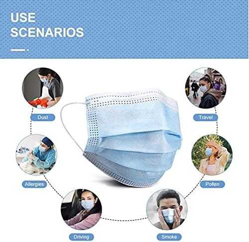Generic 50 Pieces Blue Melt Blown - SMMS Fabric 3 Ply Disposable Face Mask with Nose Pin and Reusable Elastic Ear loop Unisex Suitable for Home, School, Office and Outdoors (BLUE)