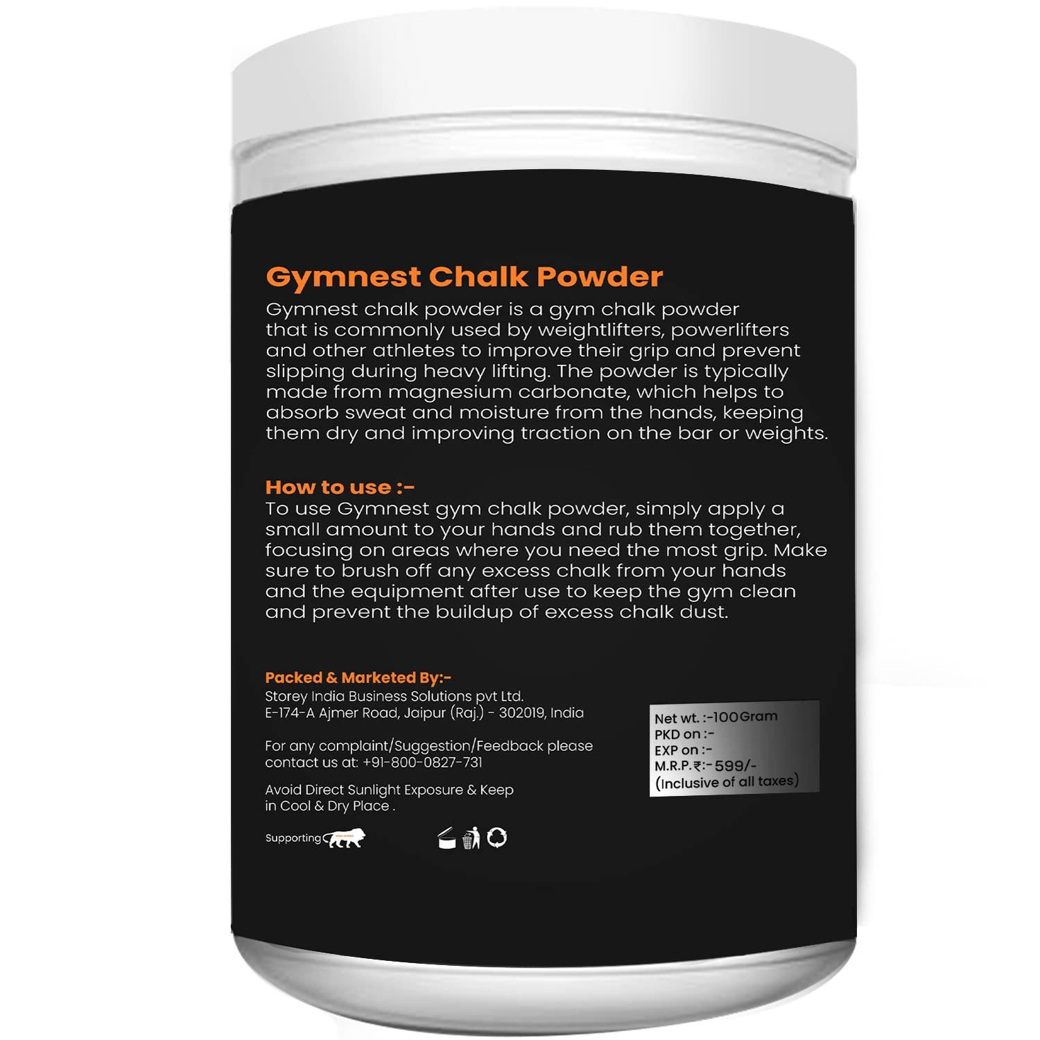 Gymnest Gym Chalk Powder 100 Gm for Workout, Weightlifting, Powerlifting, Gymnastics, Long Last Gripping, Avoiding Slippery Hands, Make Crushing Blocks, Refined Compressed Magnesium Carbonate Superior Grade