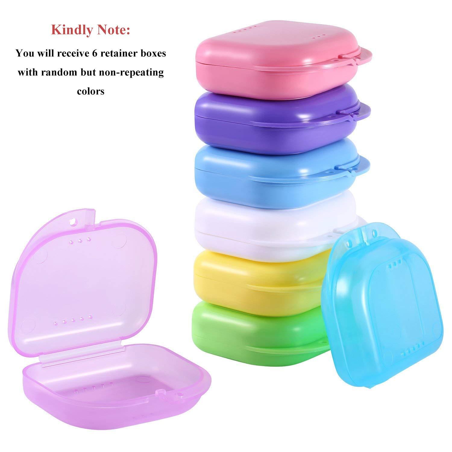 Onwon Onwon 6 Pieces Retainer Case Mouth Guard Case Orthodontic Denture Storage Container Carabiner Hook Air Vent Holes Dental Teeth Retainer Box