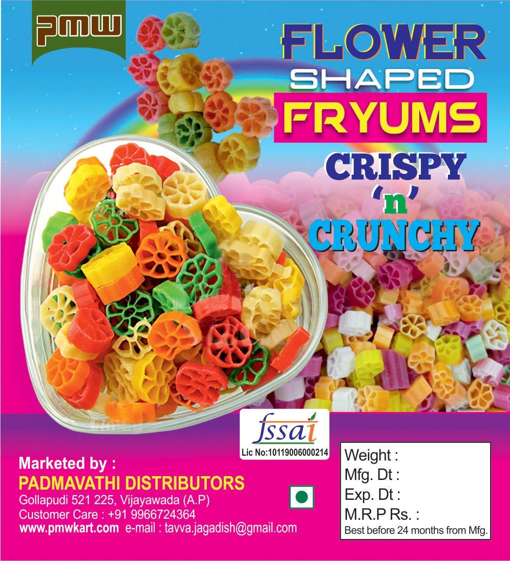 Pmw Pmw - Grade A Quality - Multi Coloured Lady Finger Shaped - Multi Coloured Fryums - Raw - Vadiyalu - 500 Grams - Free 15 Gram Fryums Masala Powder