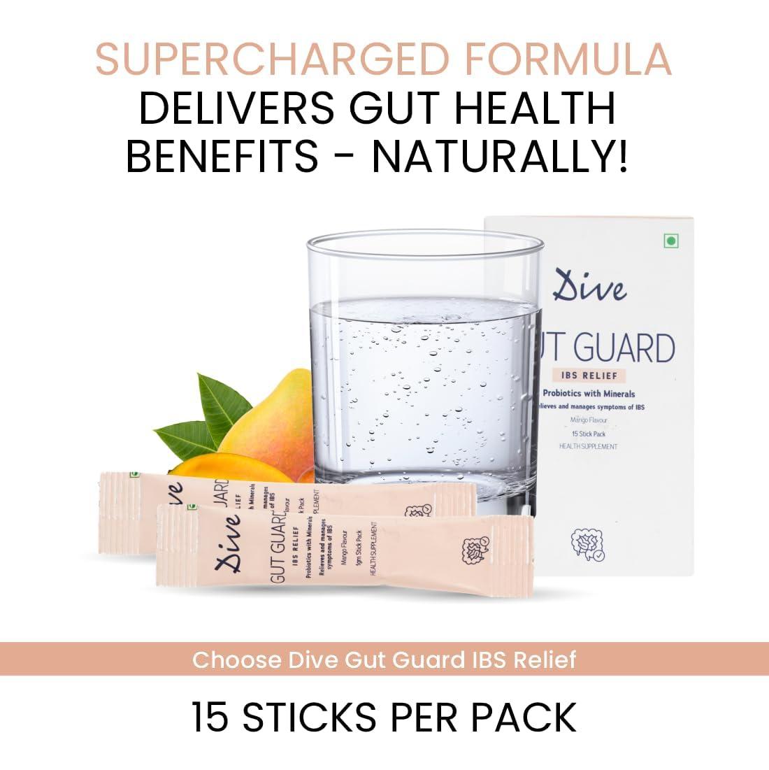 DIVE DIVE Gut Guard IBS Relief Probiotics, Constipation & Irritable Bowel Syndrome, Prevent Loose Stools, Diarrhoea, Upset Stomach, 7 billion CFU Clinically Proven Strains| Sugar Free 30 Days Pack