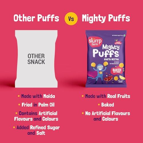 SLURRP FARM Slurrp Farm Mighty Jowar Puffs | Khatta Meetha, Mild Masala and Cheddar Cheese | Not Fried, No Maida | Healthy Snacks for Kids, School Tiffin and Travel-Friendly | 6 x 20g packs