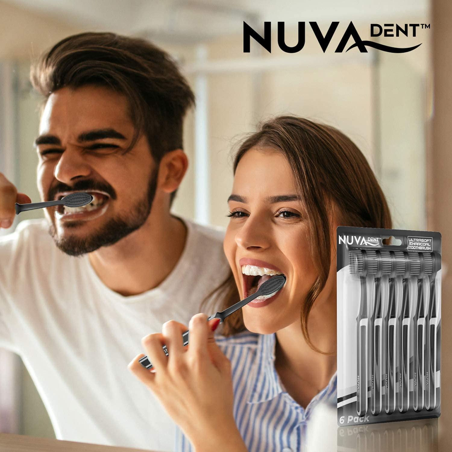 Nuva Dent NUVA DENT Charcoal Toothbrushes - Charcoal Toothbrush Soft, Activated Charcoal Toothbrush Super Soft, Toothbrush Charcoal, Teeth Whitening Charcoal Tooth Brush - Adults & Kids - 6 pc, Extra Gentle