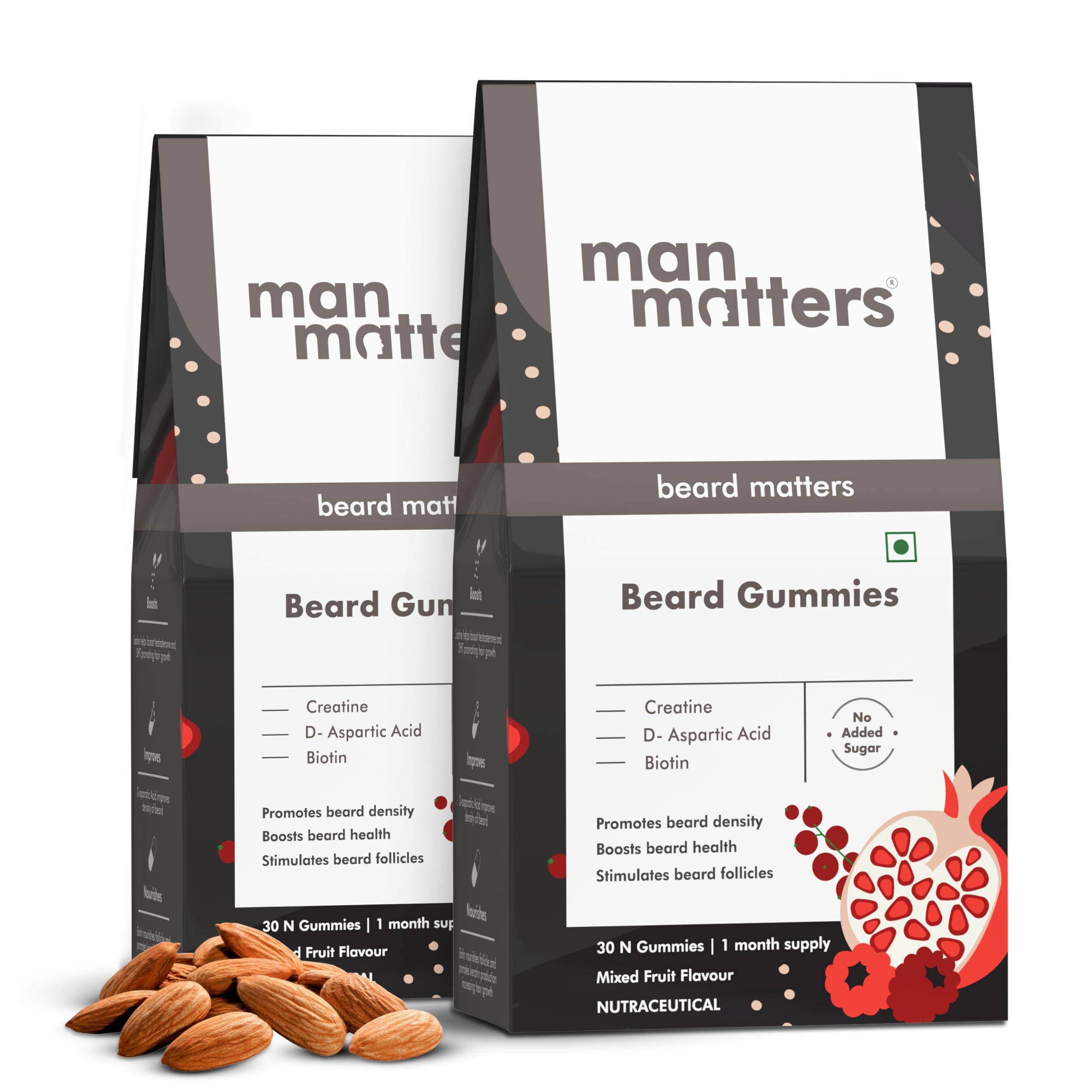 Man Matters Man Matters Beard Gummies for Men | 60 Days Pack | Thicken Beard, Stimulates Beard Follicles & Improves Beard Density | Biotin, D-aspartic Acid & Creatine | Gelatin-Free, Non-GMO, 100% Vegan