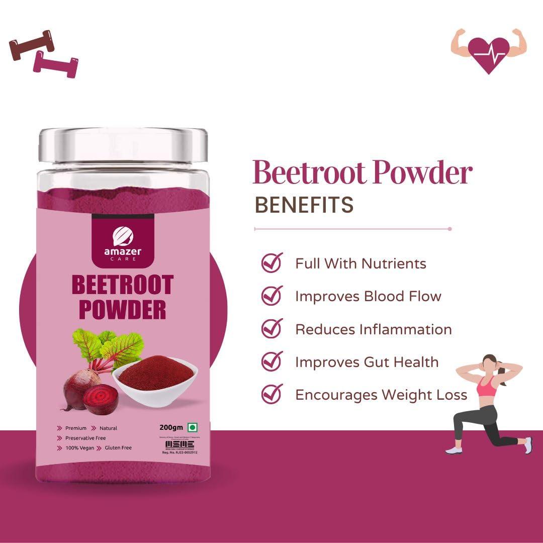 AmazerCare AmazerCare Beetroot & Moriga Powder Combo (2 Jars, 200/100gm) - Nutrient-Rich Superfood, Pure & Natural For Eating & Drink, For Detox & Health, Antioxidants