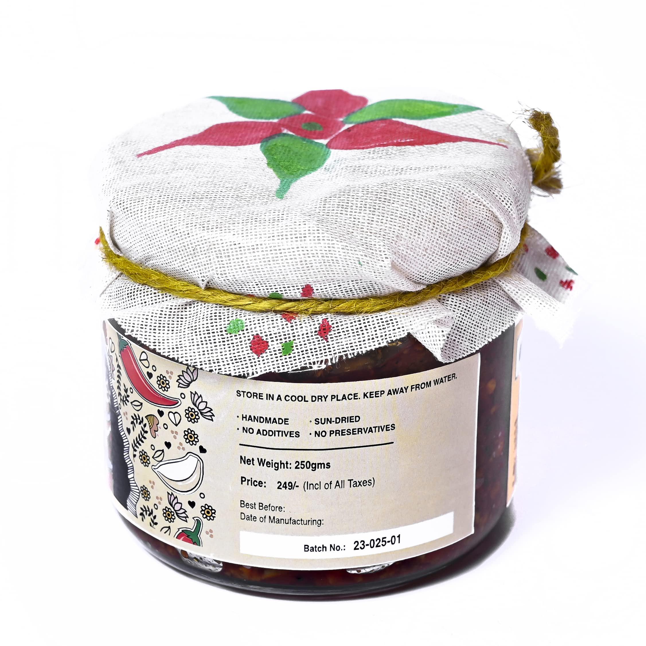 JhaJi - Taste of Mithila JhaJi - Taste of Mithila Store\'s Lal Mirch Lahsun Chutney | Bihari Style Homemade| Tangy, Spicy, Sour and Chatpata |Chopped Banarasi Lal Mirch | Sun-Dried. No Artificial Preservatives & Colors - 250g