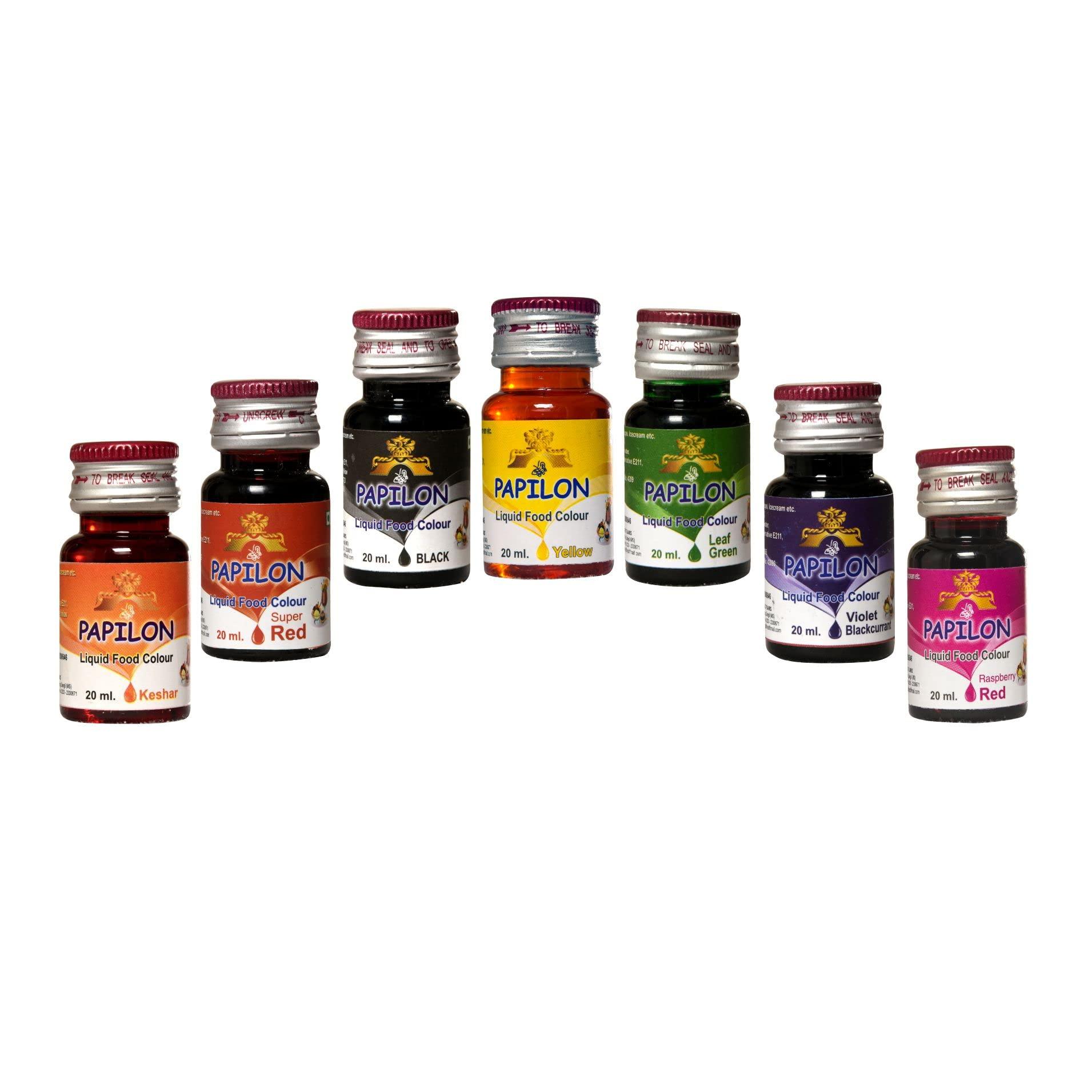 Papilon Food Flavours & Colours Papilon Pack of 7 Liquid Food Colours 20ml each.